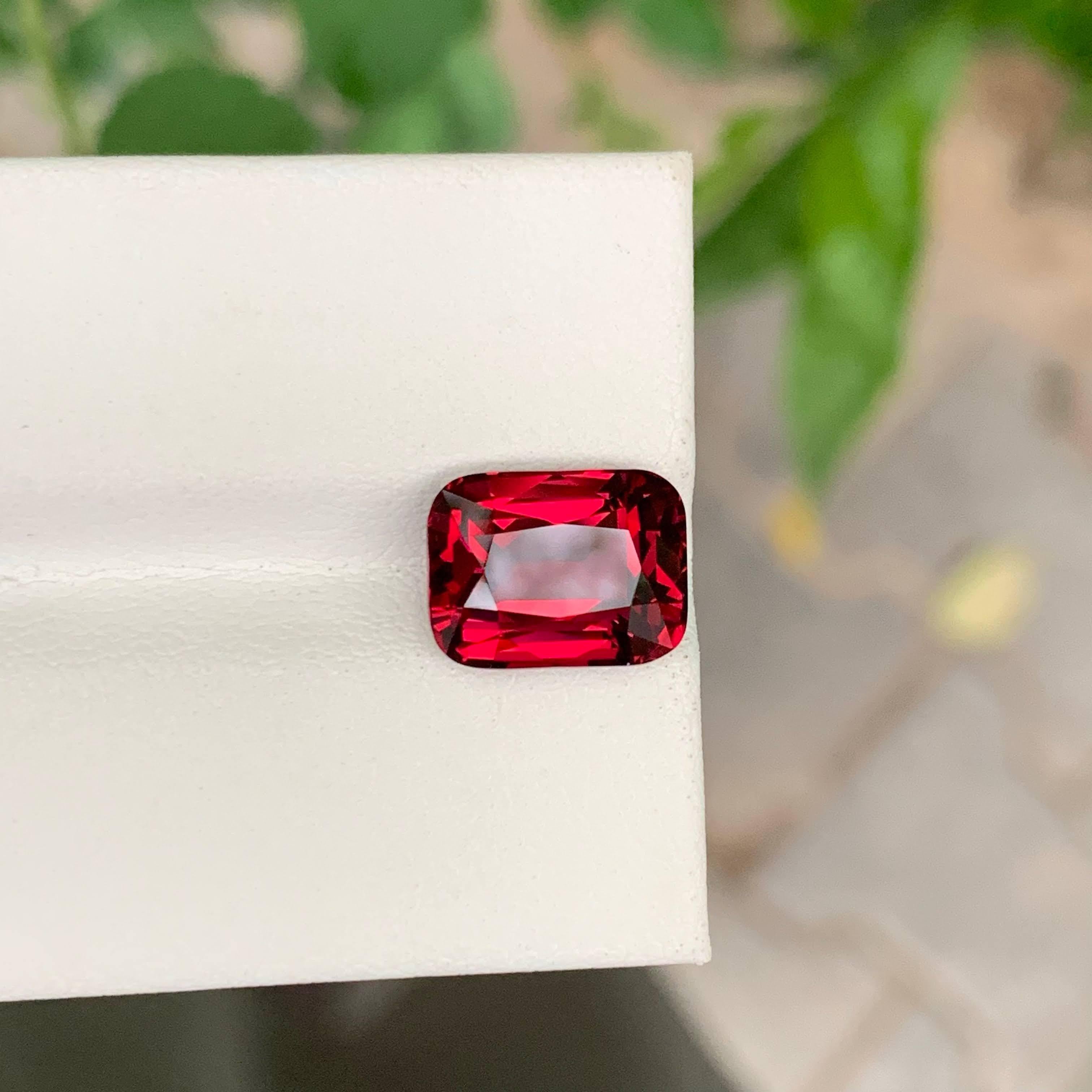 Women's or Men's 5.65 Carat Natural Loose Red Garnet Stone Cushion Cut Tanzanian Gemstone For Sale