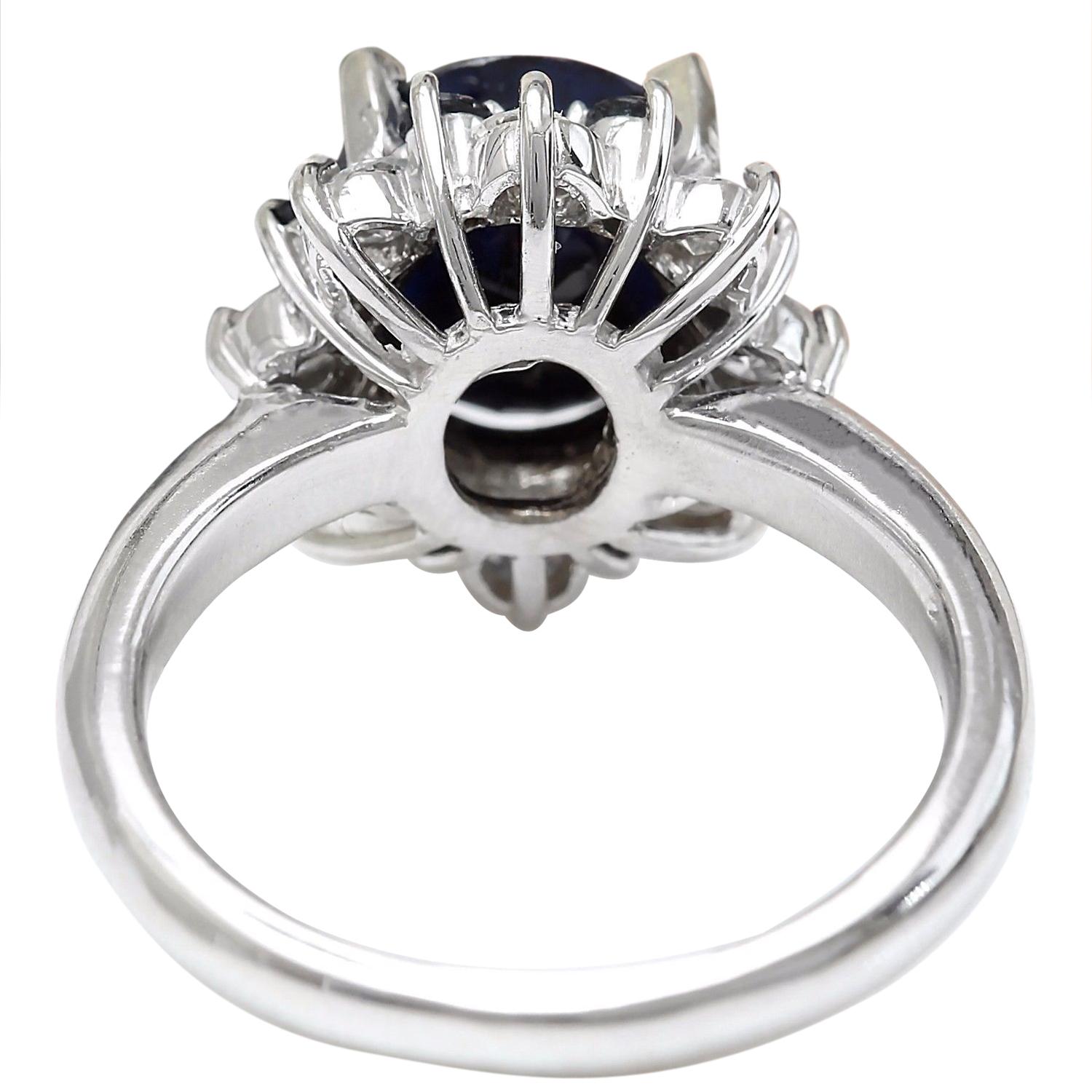 Oval Cut Natural Sapphire Diamond Ring In 14 Karat Solid White Gold For Sale
