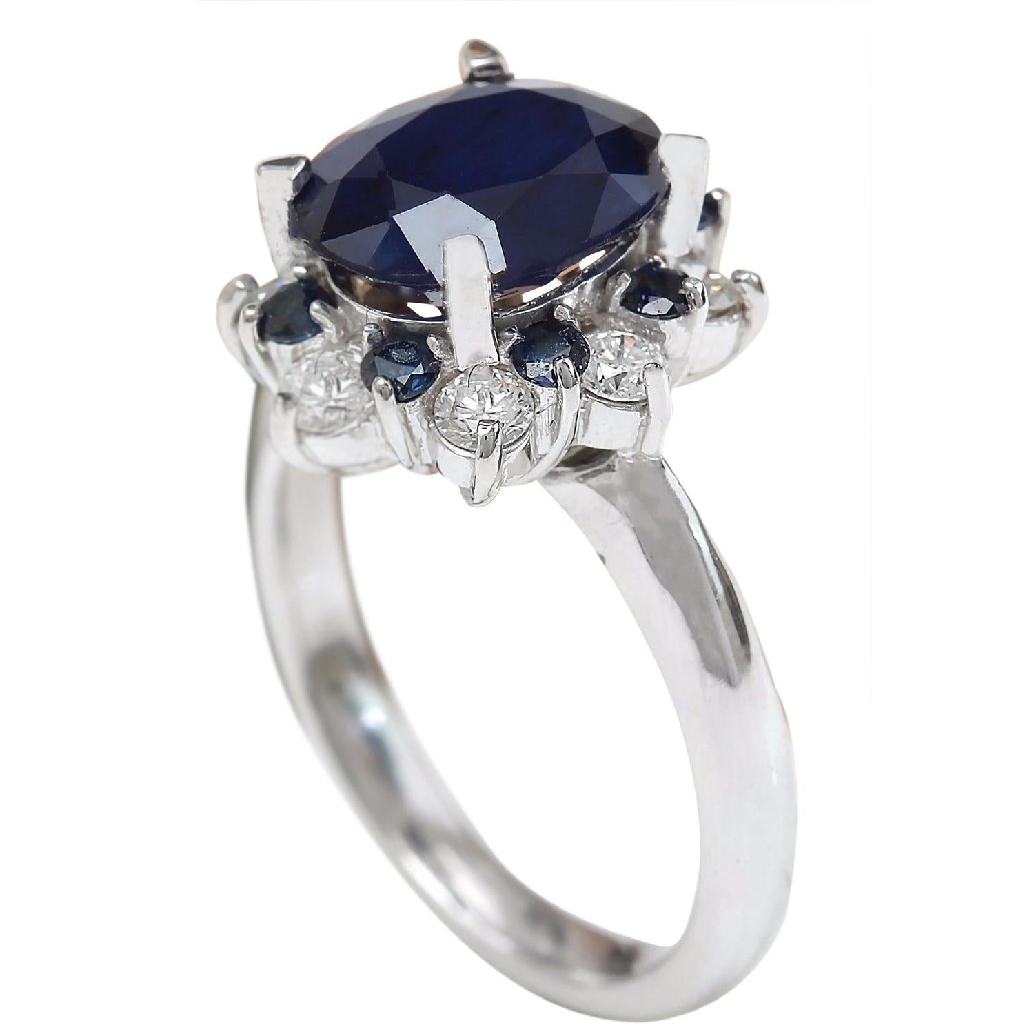 Natural Sapphire Diamond Ring In 14 Karat Solid White Gold In New Condition For Sale In Manhattan Beach, CA