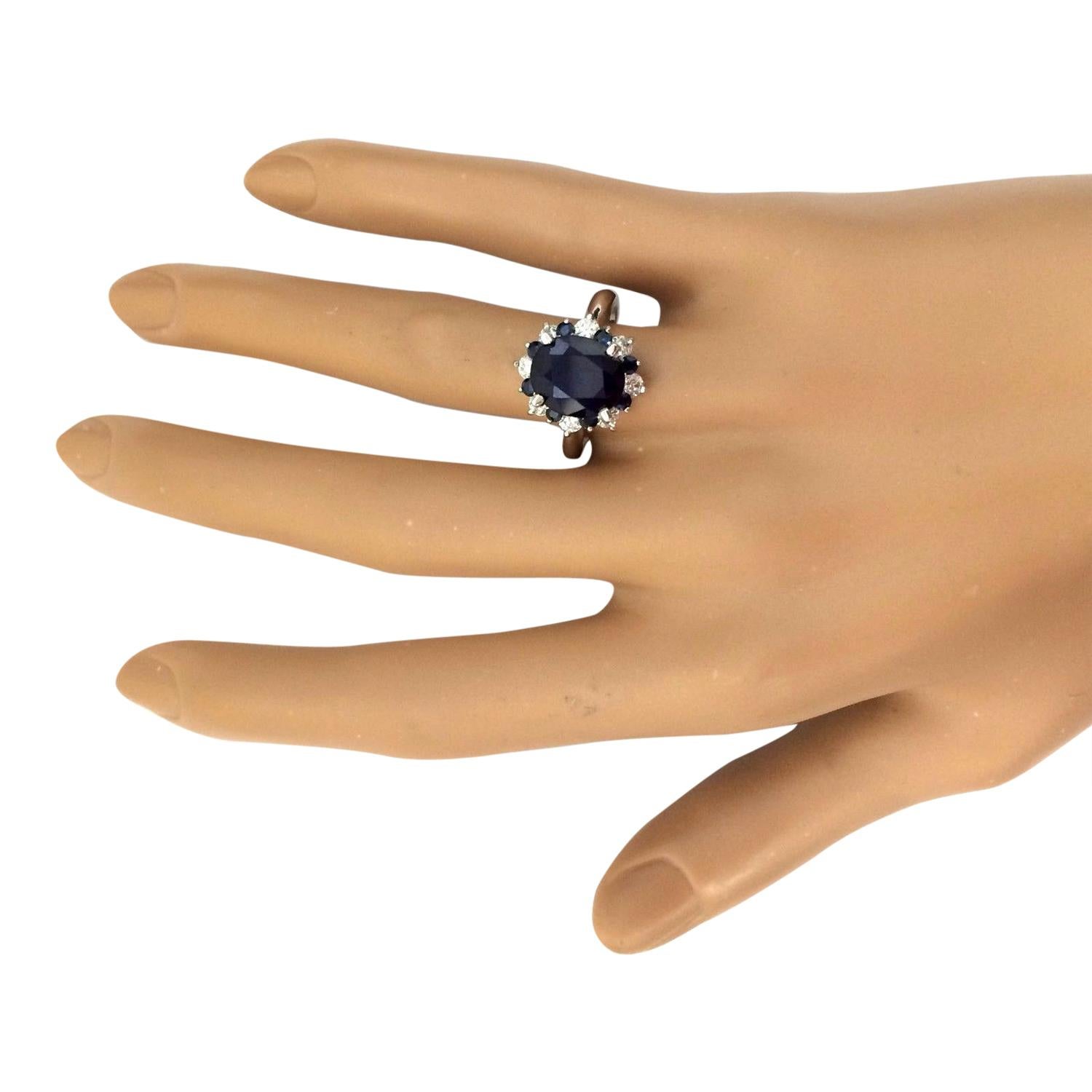 Women's Natural Sapphire Diamond Ring In 14 Karat Solid White Gold For Sale