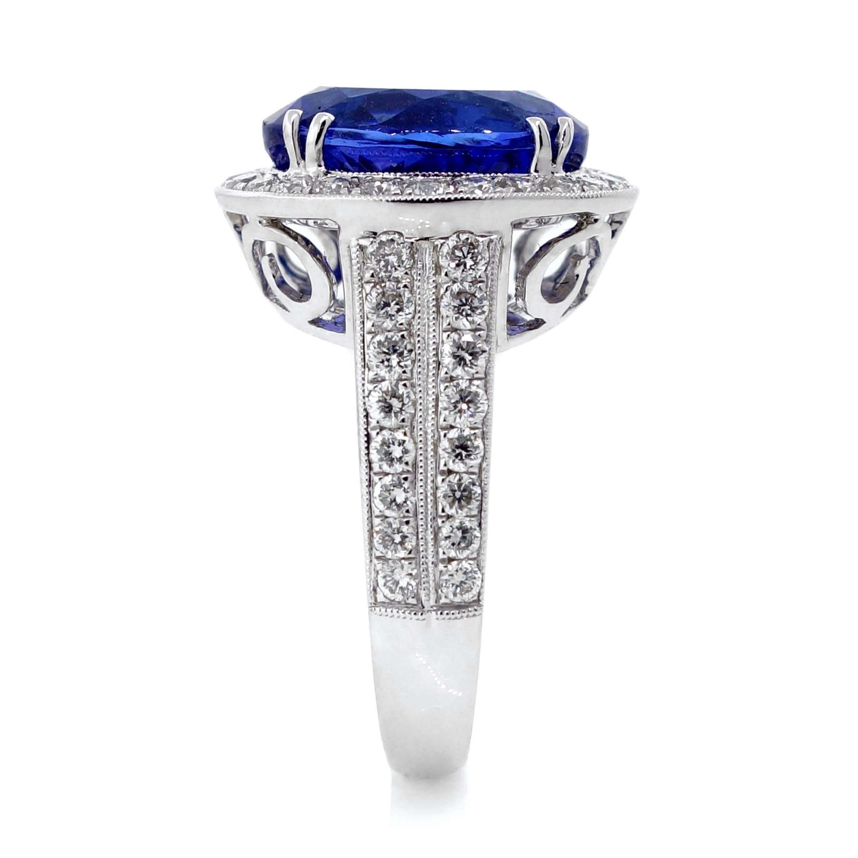 Oval Cut 5.65 Carat Oval Tanzanite Ring in 18k White Gold For Sale