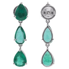 5.65 Carat Pear Zambian Emerald Dangle Earrings 14 Karat White Gold Fine Jewelry