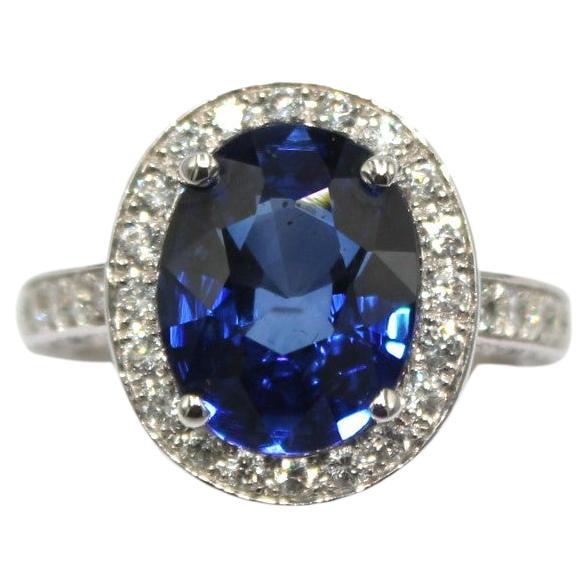 5.65 Carat Sapphire Diamond Ring For Sale