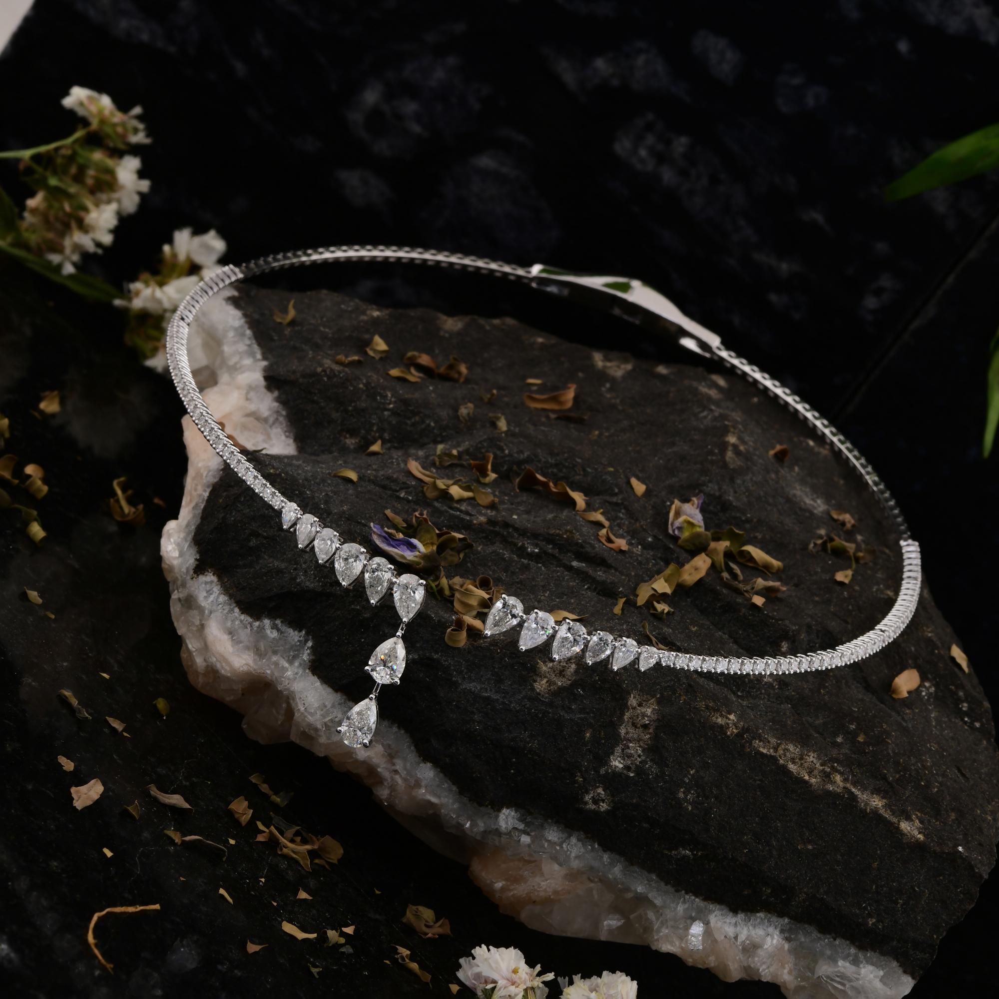 5.65 Carat SI/H Pear Round Brilliant Cut Diamond Choker Necklace 14k White Gold Pour femmes en vente