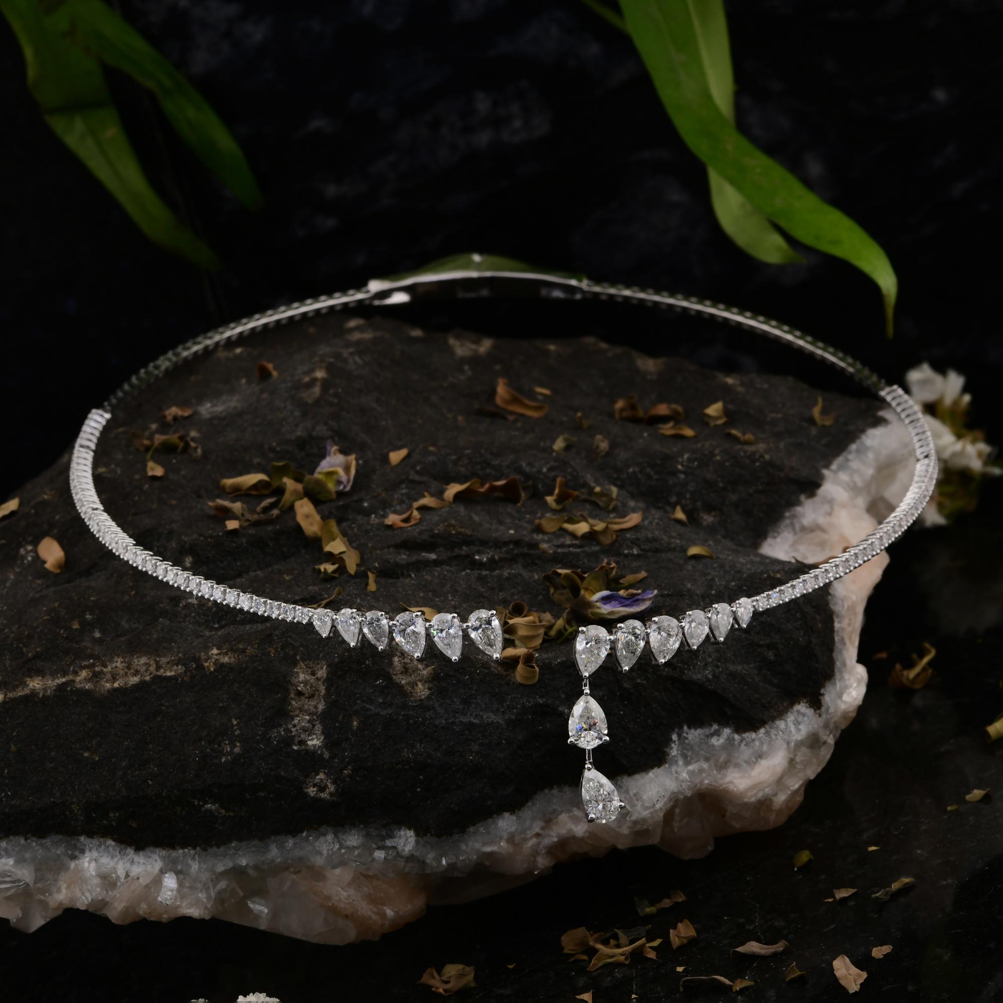 5.65 Carat SI/H Pear Round Brilliant Cut Diamond Choker Necklace 14k White Gold en vente 1