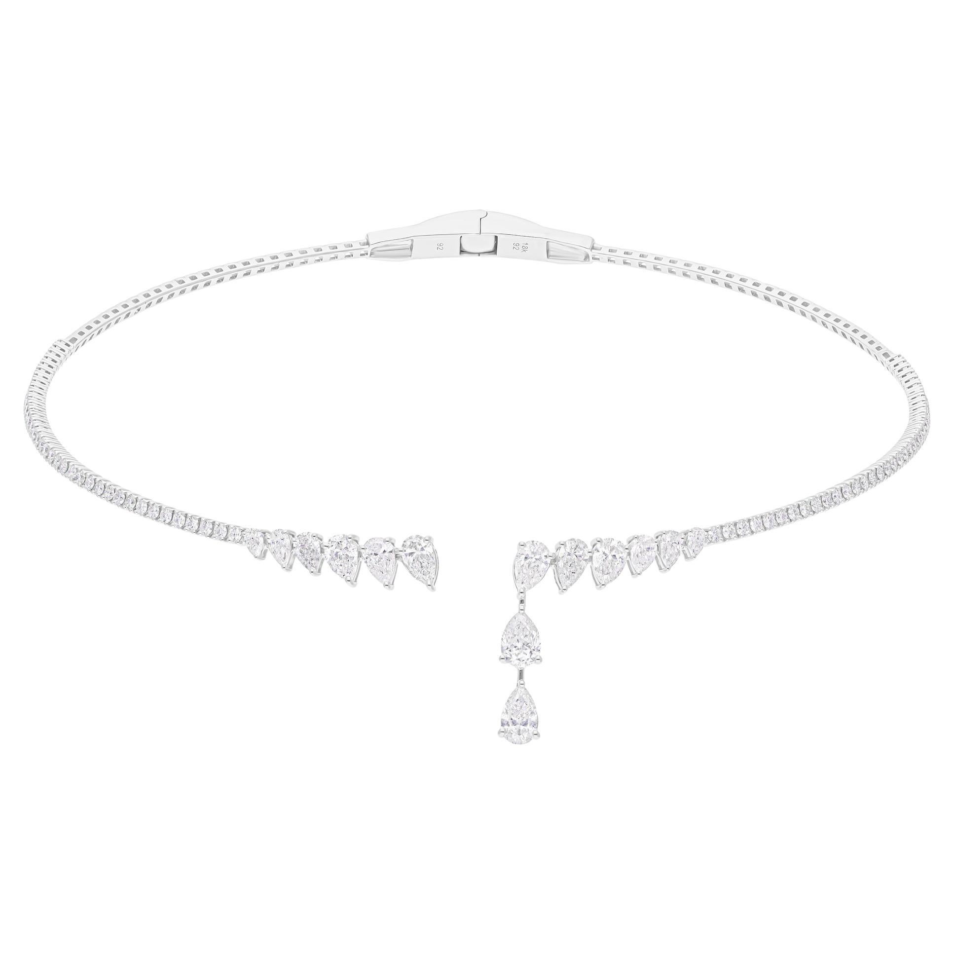 5.65 Carat SI/H Pear Round Brilliant Cut Diamond Choker Necklace 14K White Gold