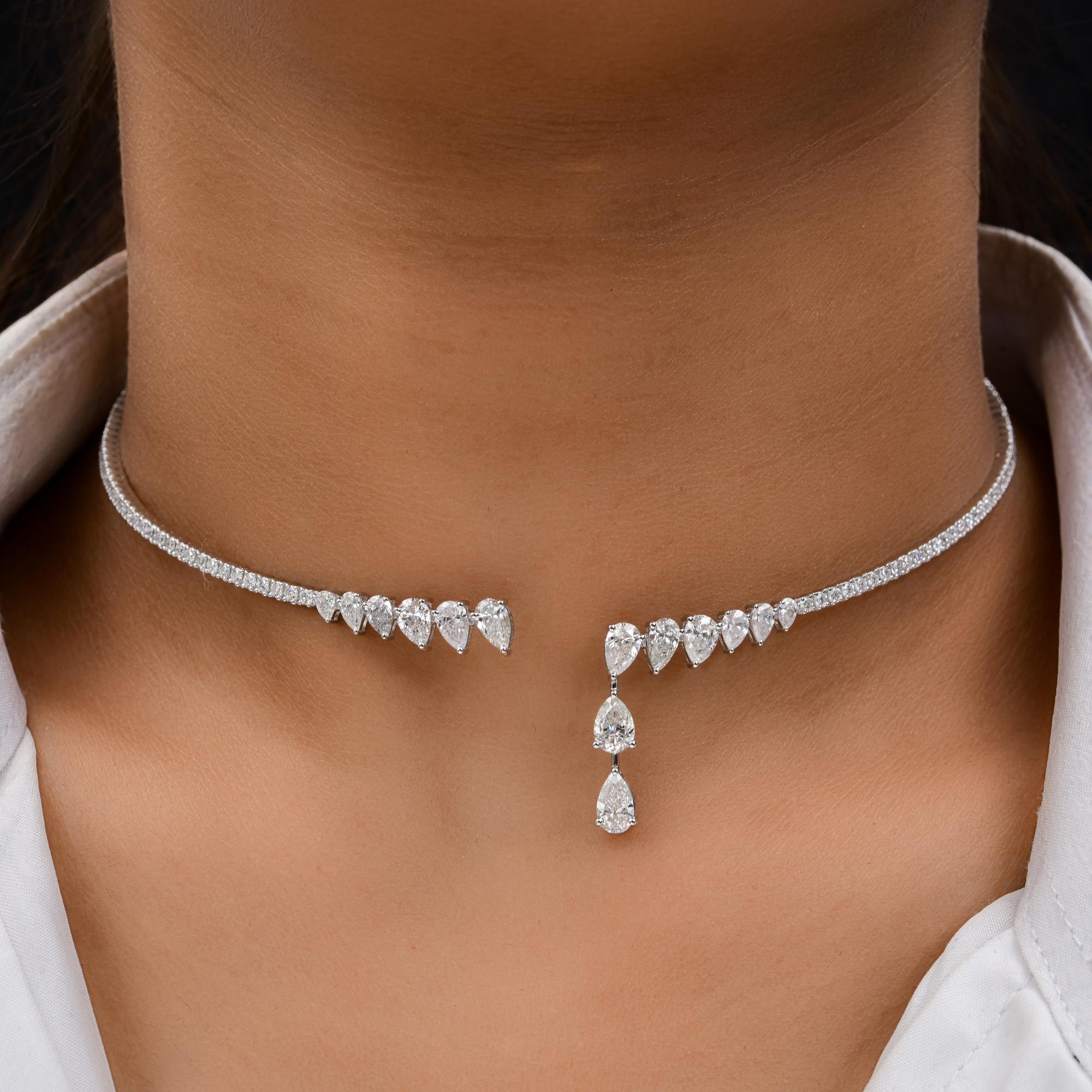 Pear Cut 5.65 Carat SI/H Pear Round Brilliant Cut Diamond Choker Necklace 18k White Gold For Sale