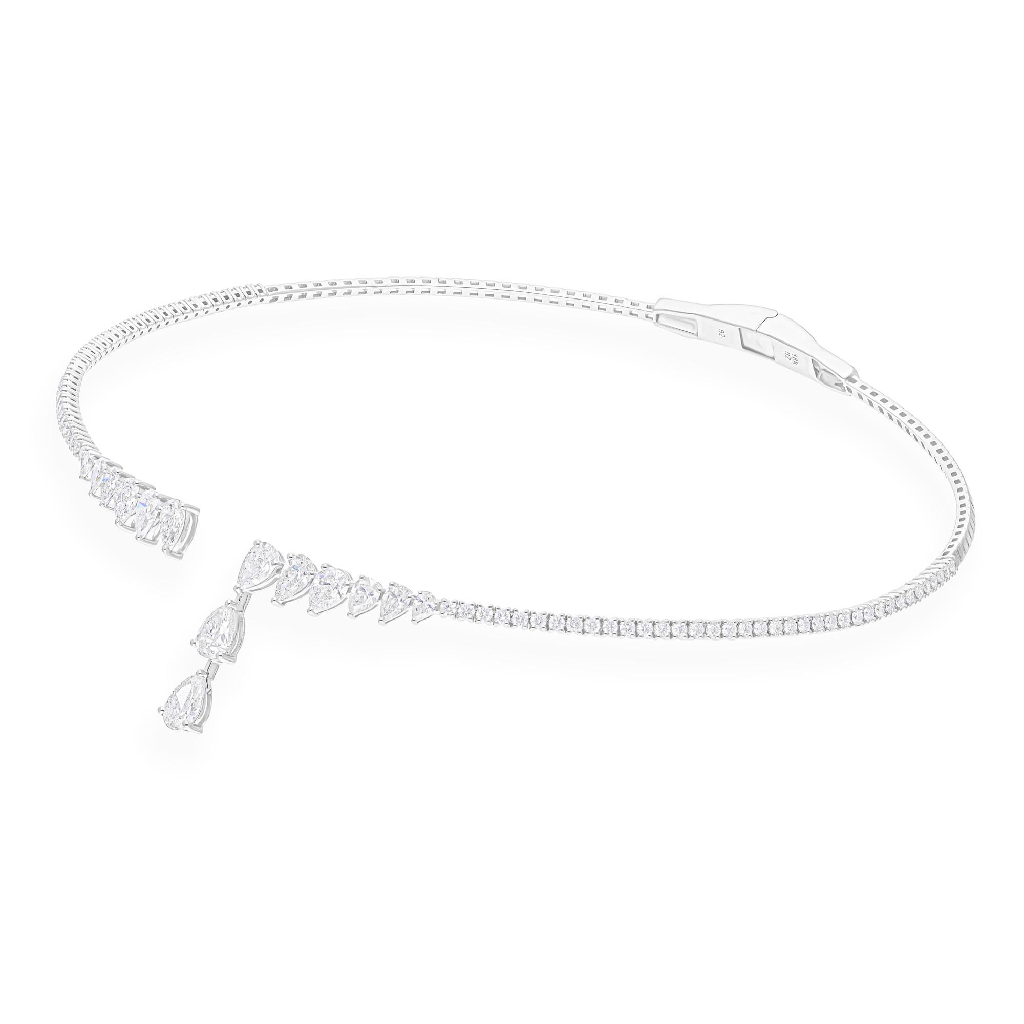 Taglio a goccia 5,65 Carati SI/H Pear Round Brilliante Cut Diamond Collana Choker in oro bianco 18K in vendita