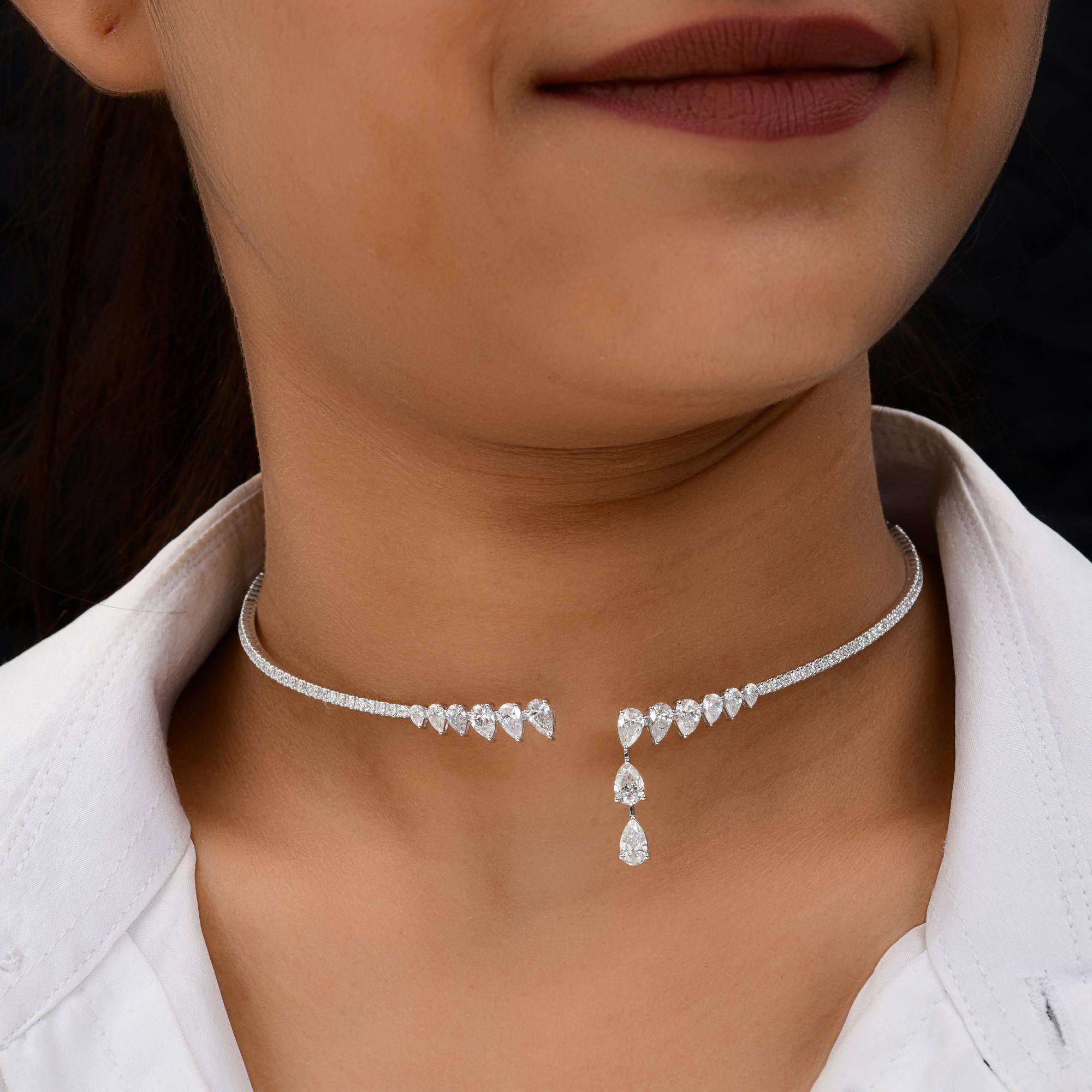 Donna 5,65 Carati SI/H Pear Round Brilliante Cut Diamond Collana Choker in oro bianco 18K in vendita