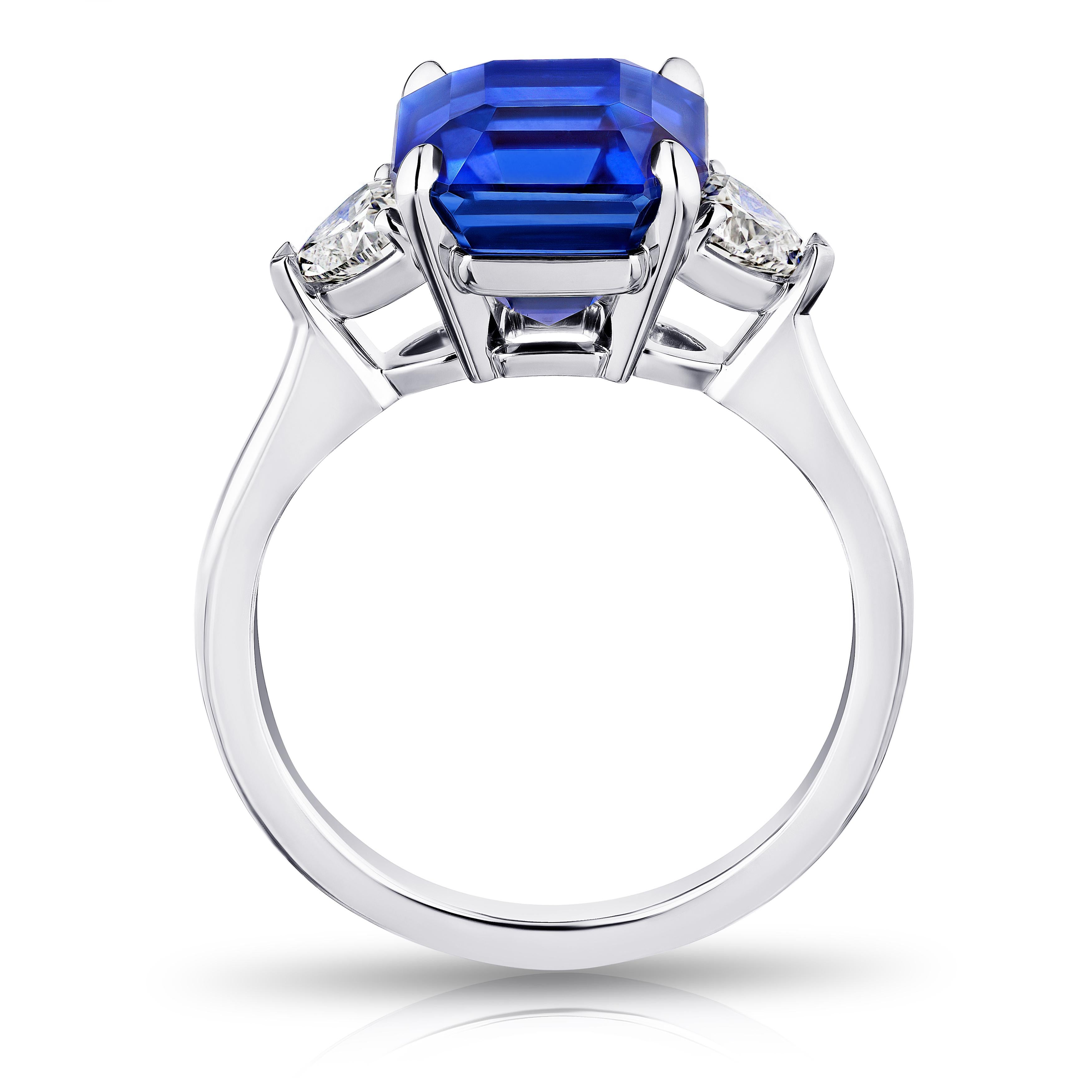 5,65 Karat Quadratischer Smaragd Blauer Saphir und Diamant Ring (Zeitgenössisch) im Angebot