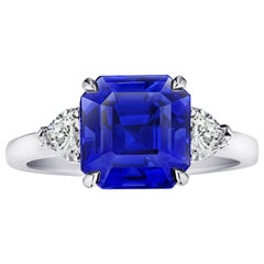5.65 Carat Square Emerald Blue Sapphire and Diamond Ring