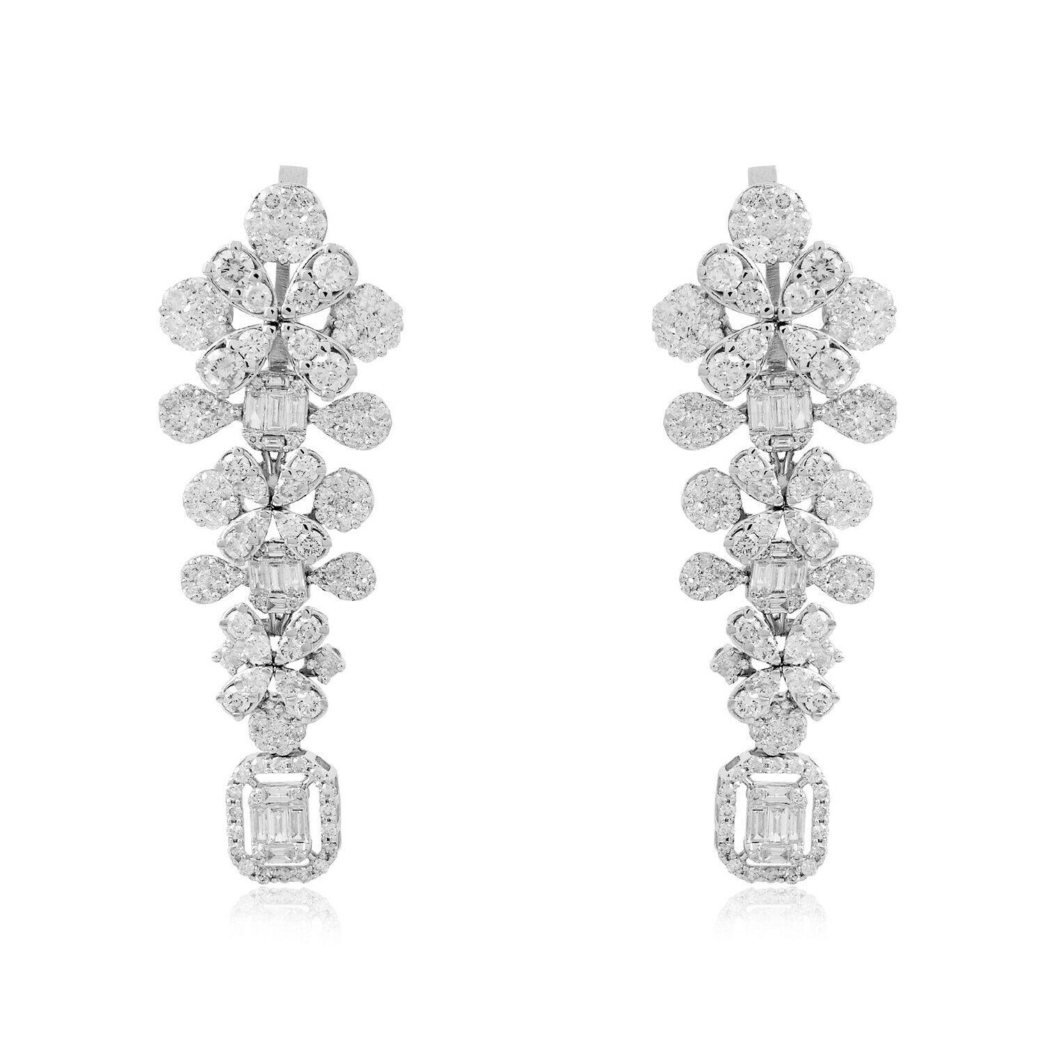 Mixed Cut 5.65 Carat Diamond 14 Karat White Gold Earrings