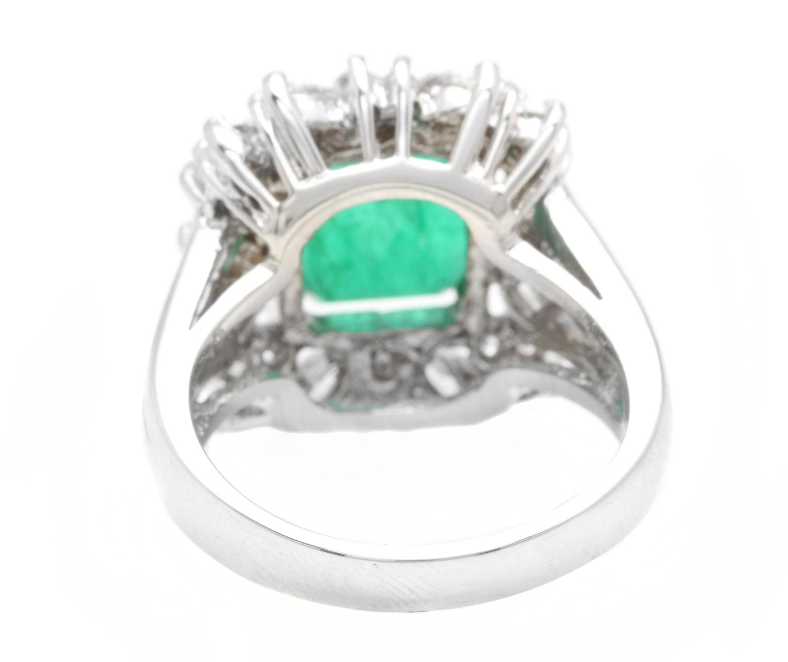 5.65 Carats Natural Emerald and Diamond 14K Solid White Gold Ring In New Condition For Sale In Los Angeles, CA