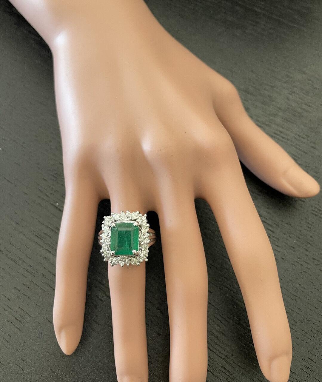 5.65 Carats Natural Emerald and Diamond 14K Solid White Gold Ring For Sale 1