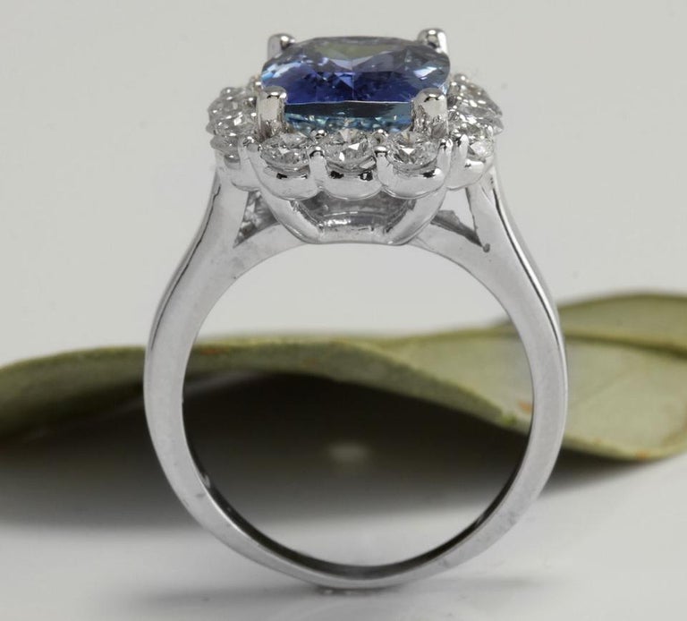 5.78 Carat Genuine Tanzanite and White Diamond 14K White Gold Ring main image 0