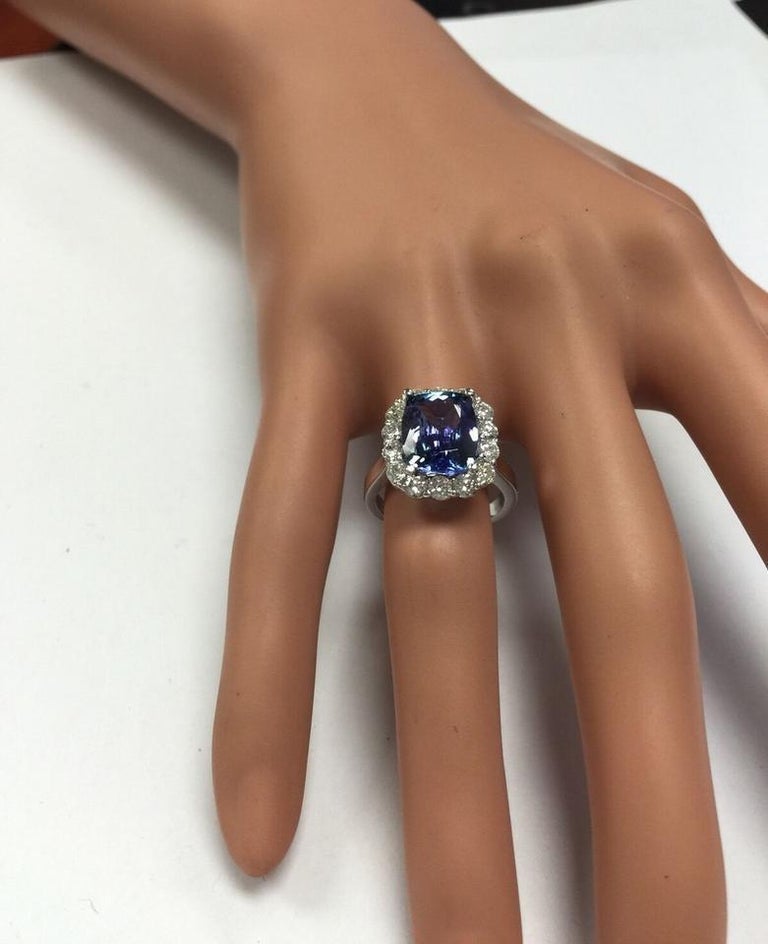 5.78 Carat Genuine Tanzanite and White Diamond 14K White Gold Ring main image 1