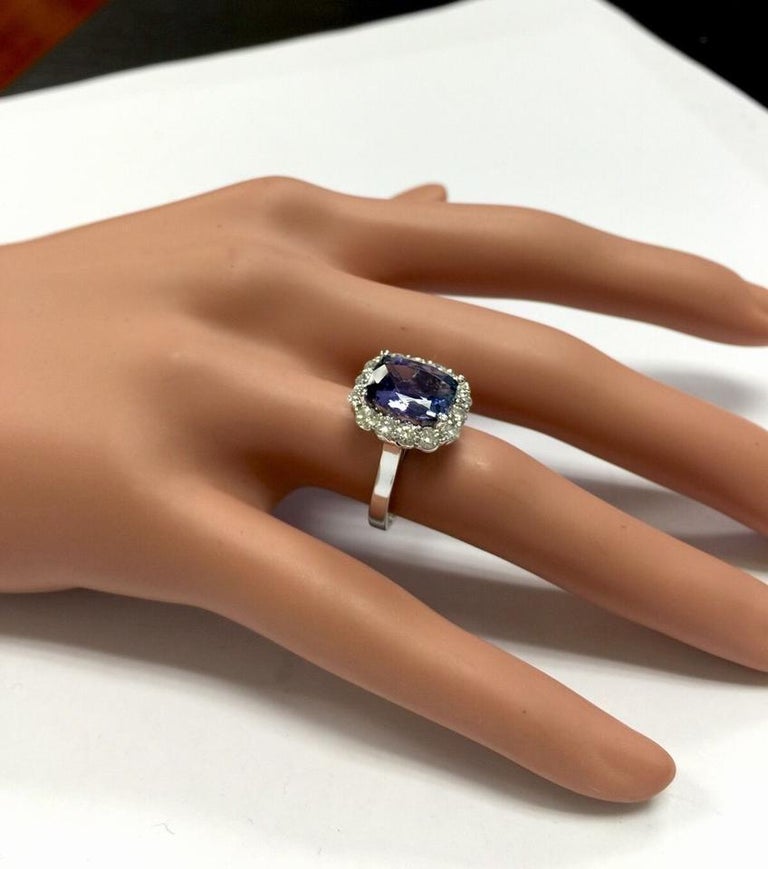 5.78 Carat Genuine Tanzanite and White Diamond 14K White Gold Ring