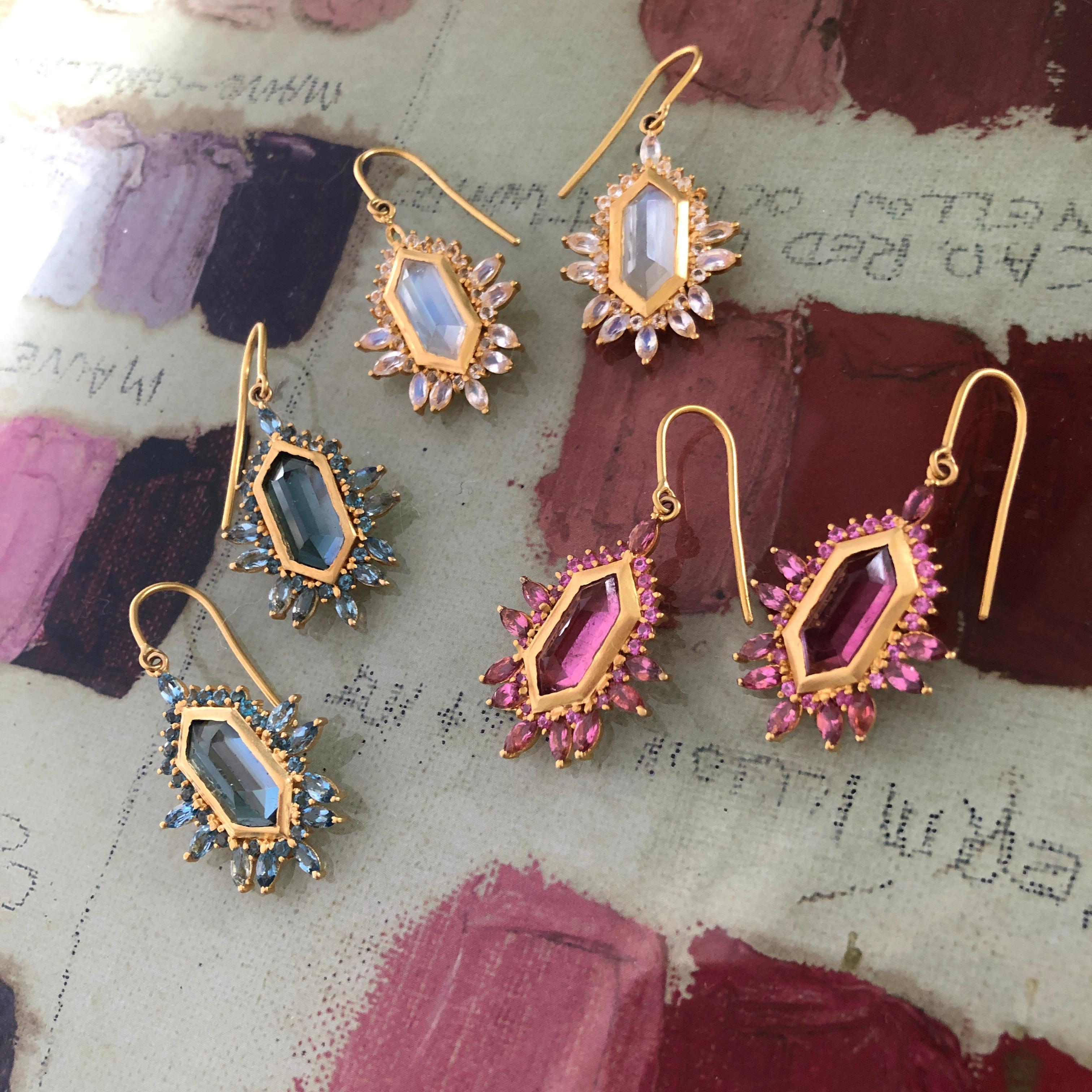 5.65 carats Rainbow Moonstone Gold Earrings by Lauren Harper 1