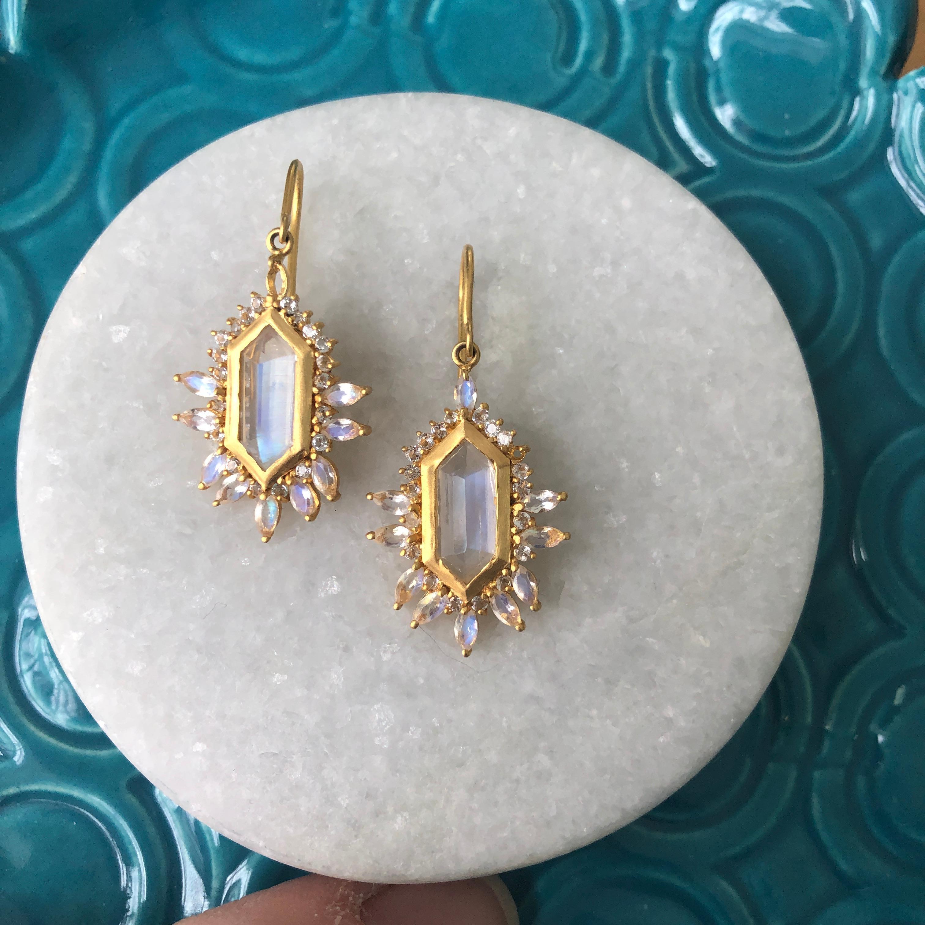 5.65 carats Rainbow Moonstone Gold Earrings by Lauren Harper 4