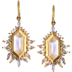 5.65 carats Rainbow Moonstone Gold Earrings by Lauren Harper