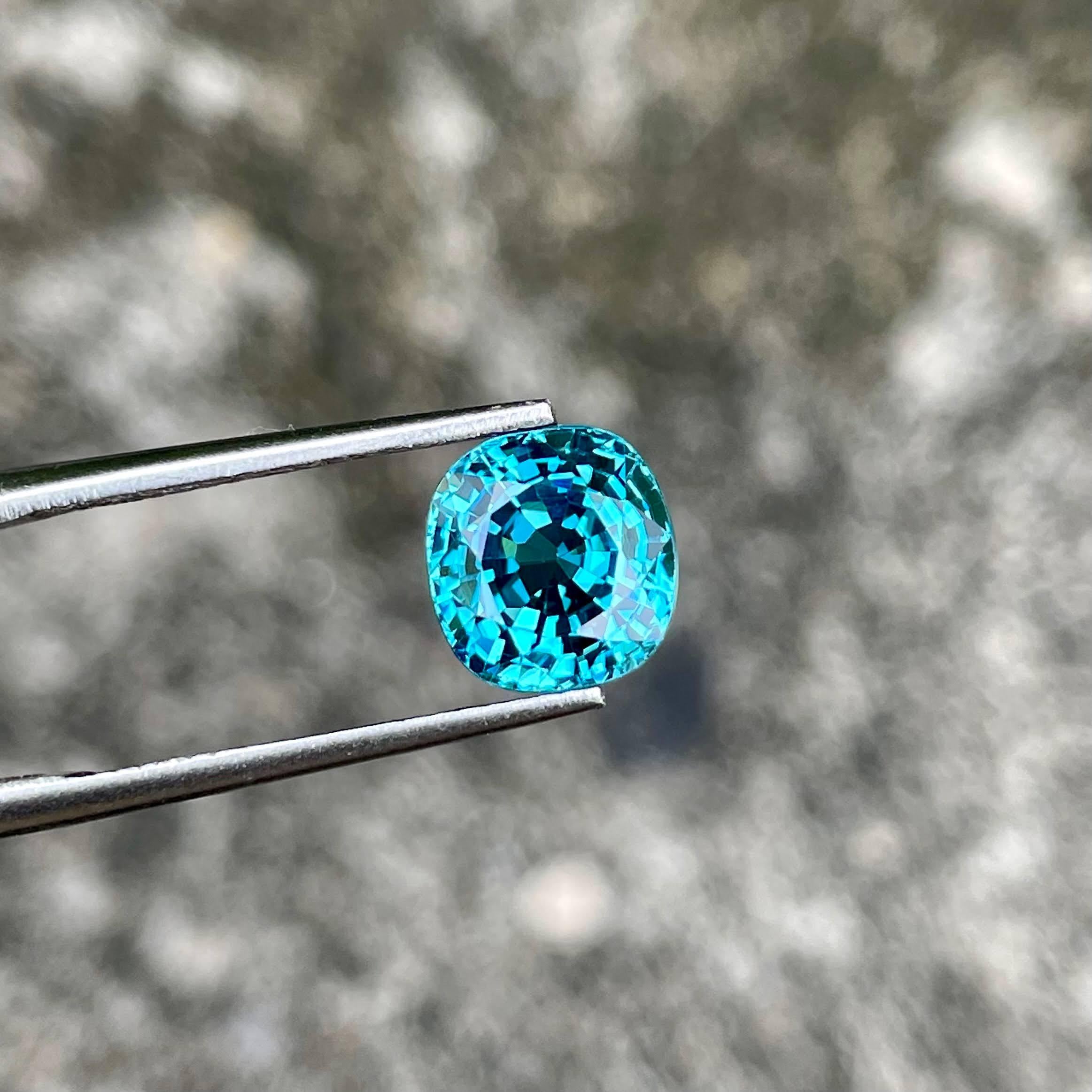 Modern 5.65 carats Tiffany Blue Zircon Stone Cushion Cut Natural Cambodian Gemstone