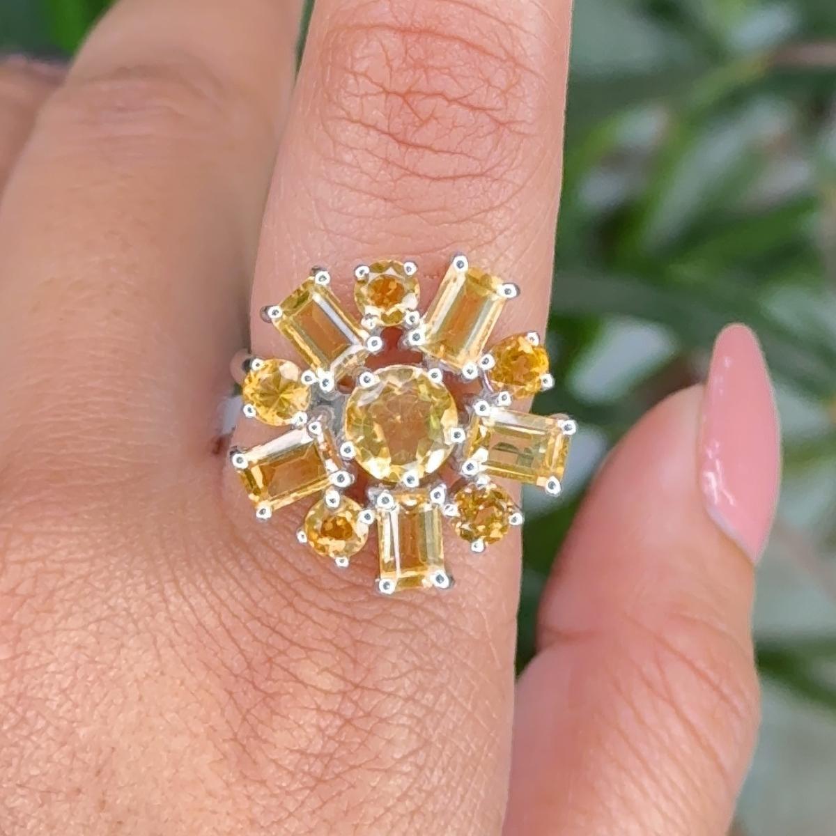 For Sale:  5.65 ct Citrine Sunshine Baguette Cut Ring in 925 Solid Silver for Women Jewelry 2