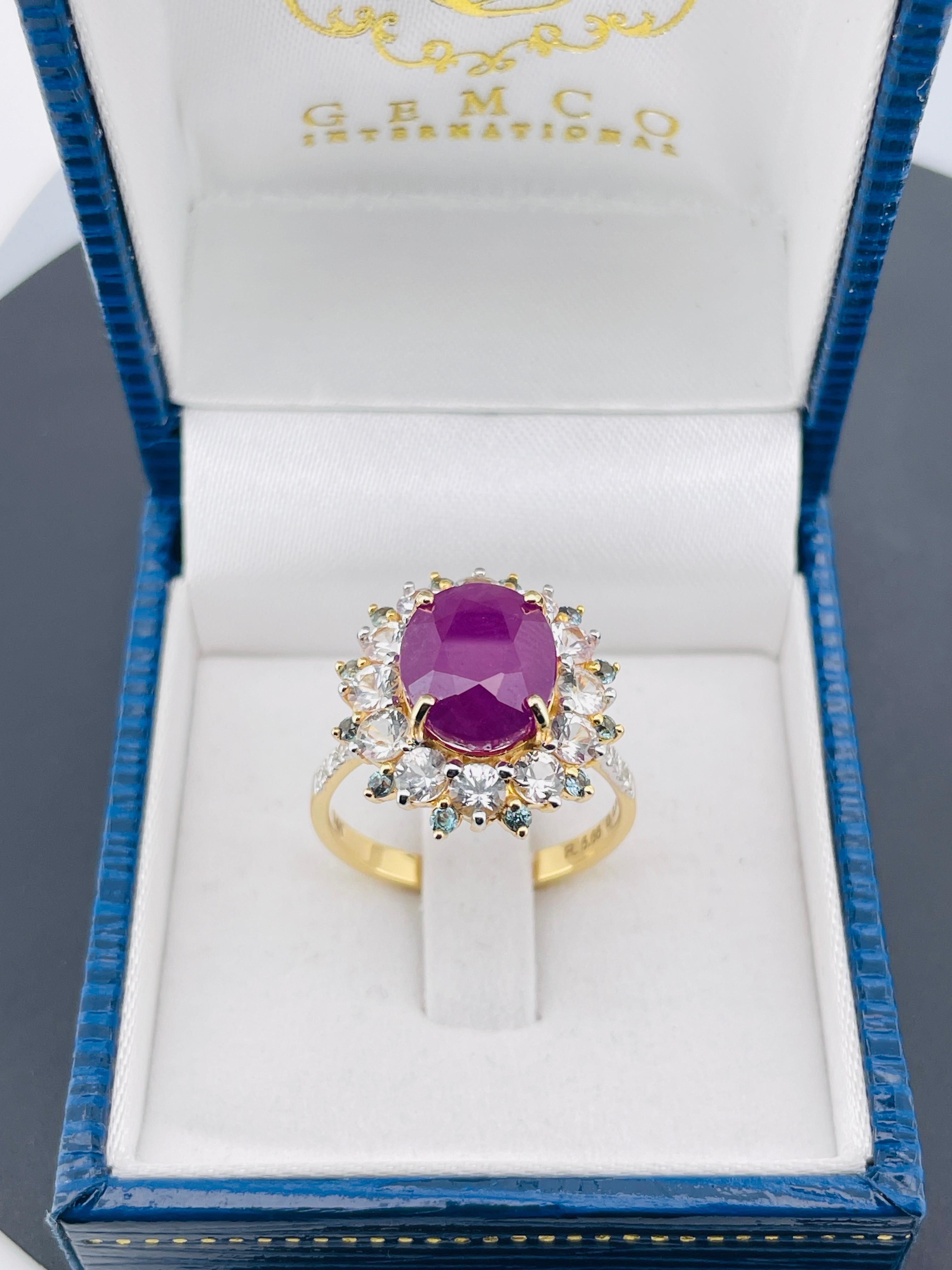 5.65 Ct Unheated Ruby Ring with Alexandrite and natural diamond 14K 5.18 Gram For Sale 7