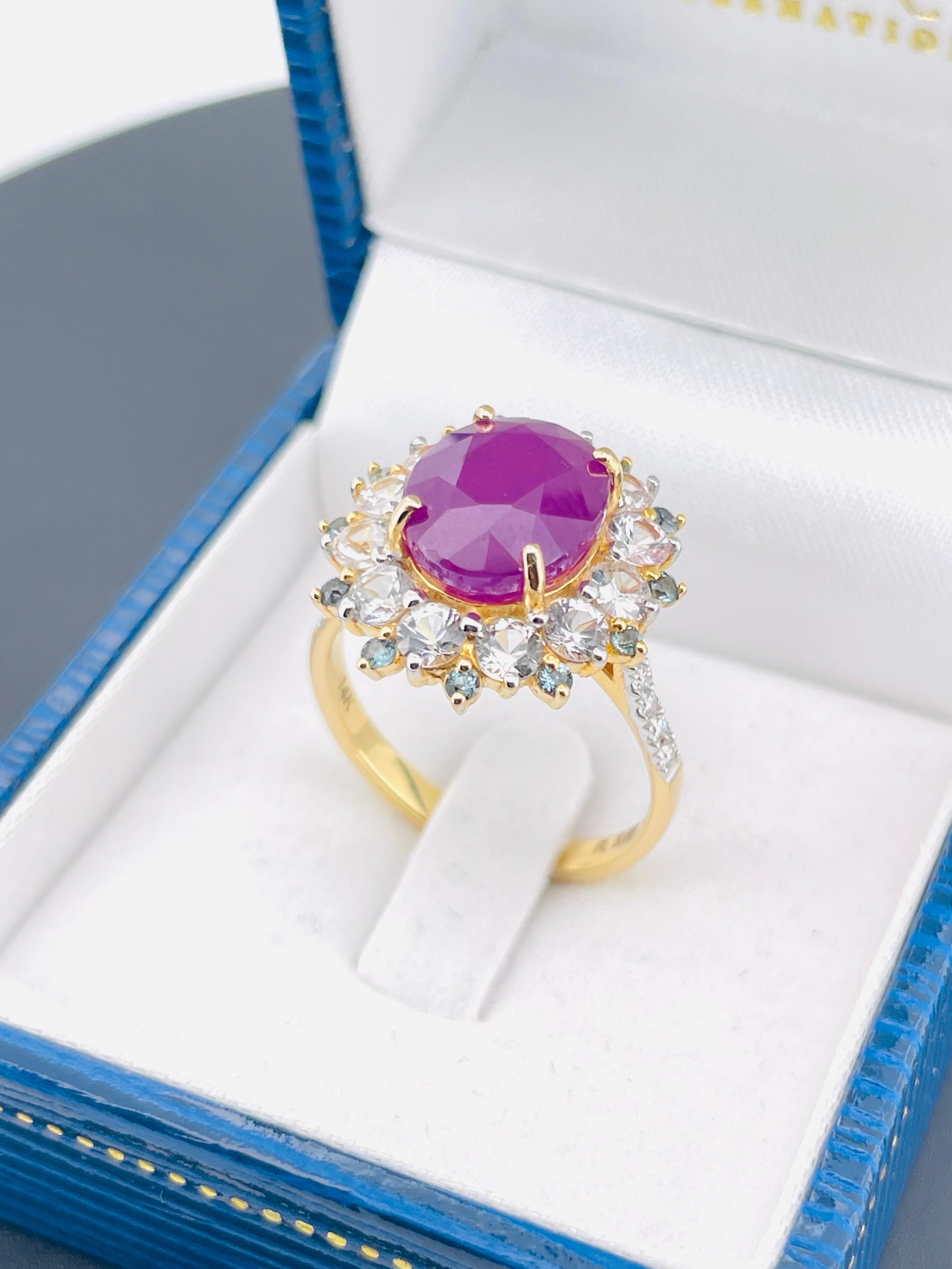 5.65 Ct Unheated Ruby Ring with Alexandrite and natural diamond 14K 5.18 Gram For Sale 8