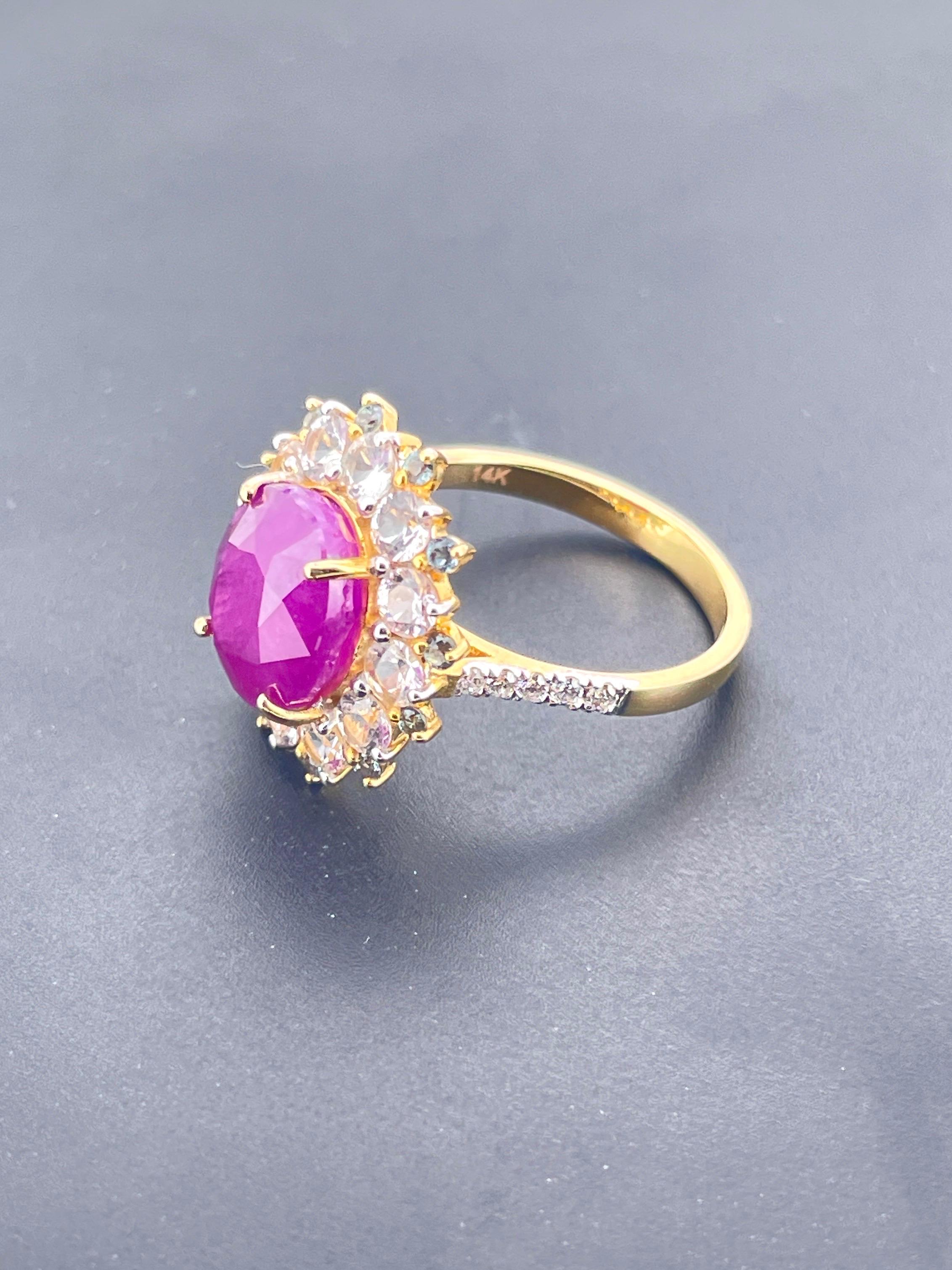 5.65 Ct Unheated Ruby Ring with Alexandrite and natural diamond 14K 5.18 Gram For Sale 9