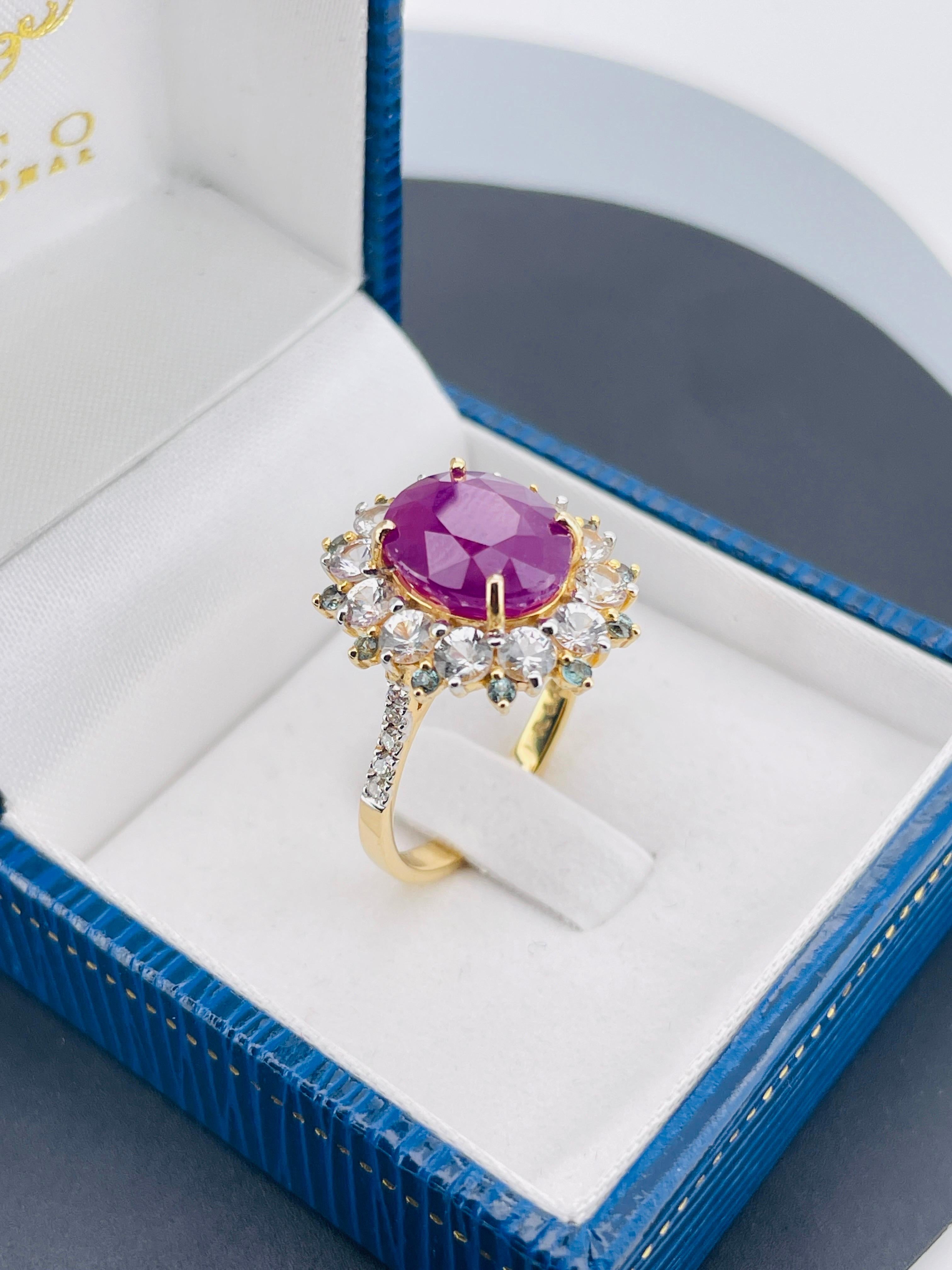 5.65 Ct Unheated Ruby Ring with Alexandrite and natural diamond 14K 5.18 Gram For Sale 10