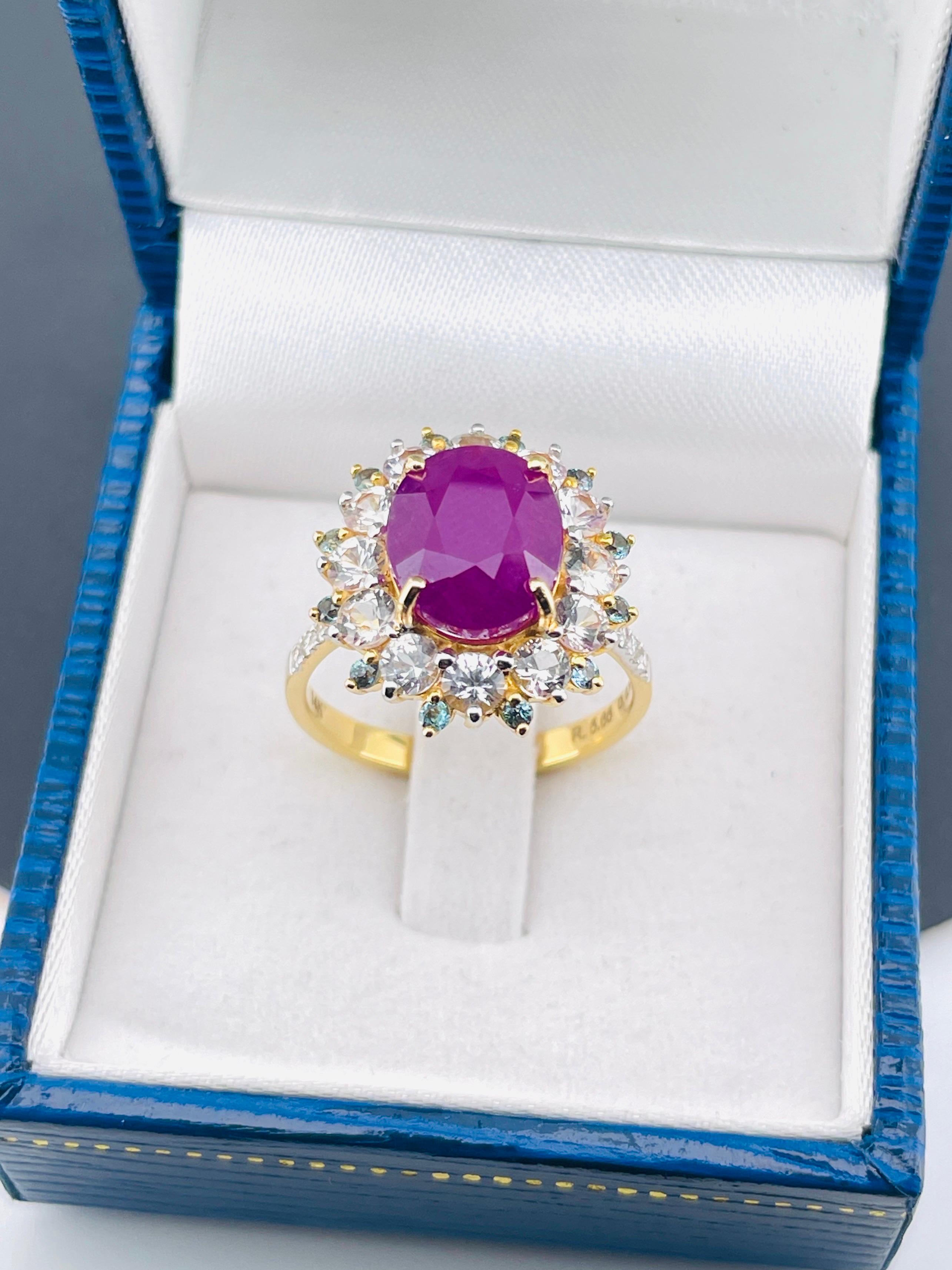 5.65 Ct Unheated Ruby Ring with Alexandrite and natural diamond 14K 5.18 Gram For Sale 12