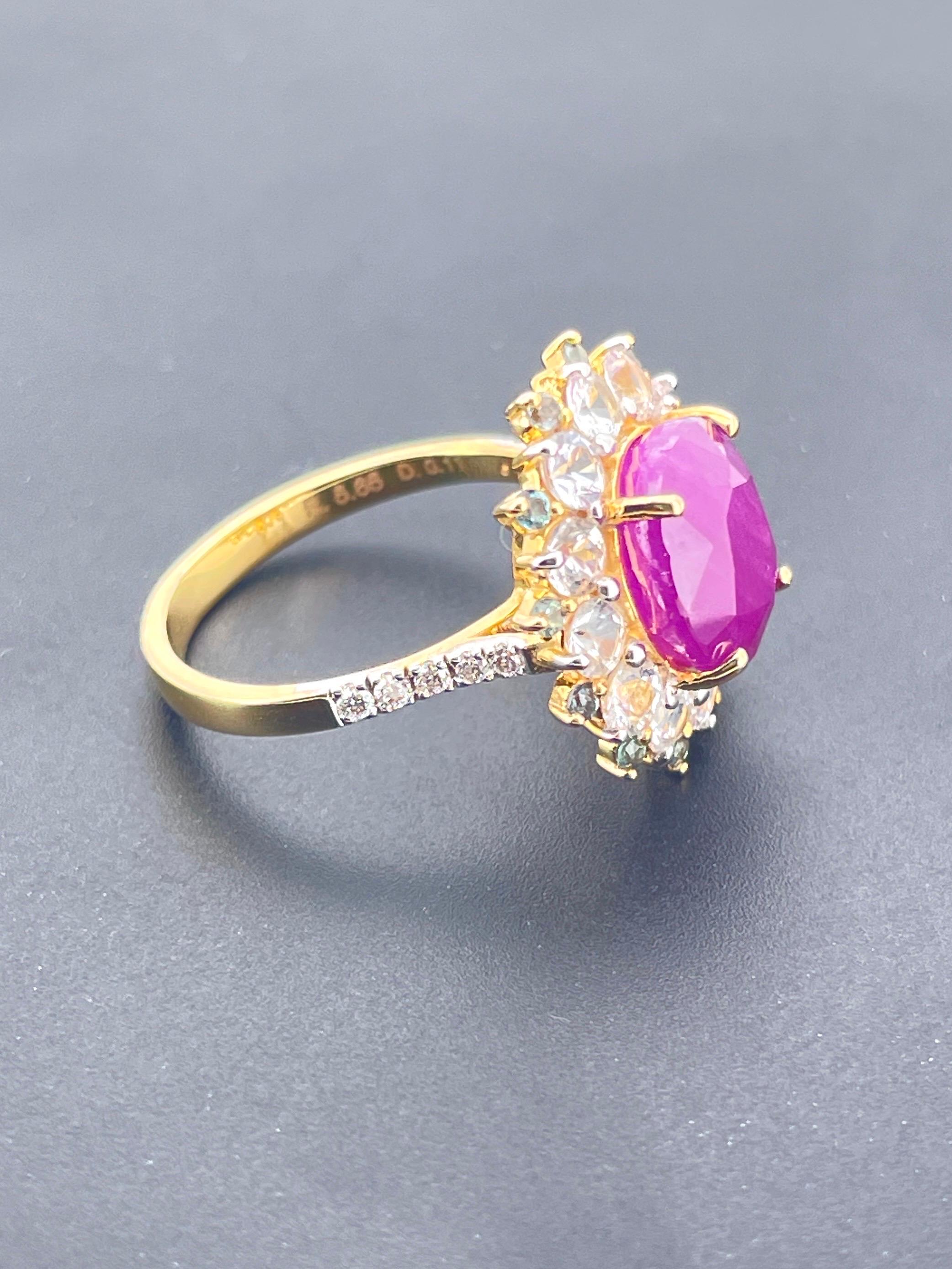 5.65 Ct Unheated Ruby Ring with Alexandrite and natural diamond 14K 5.18 Gram For Sale 13