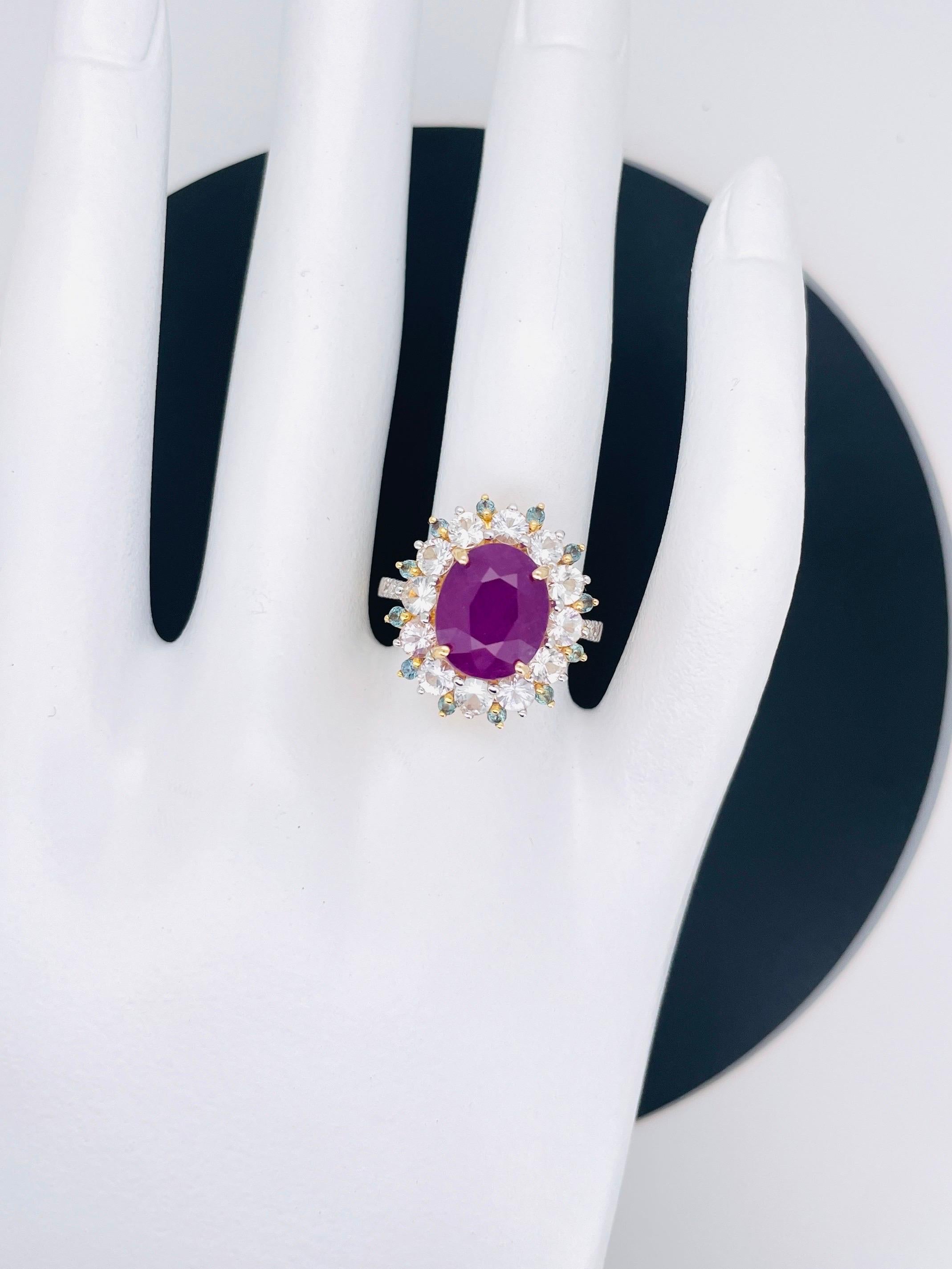 5.65 Ct Unheated Ruby Ring with Alexandrite and natural diamond 14K 5.18 Gram For Sale 14