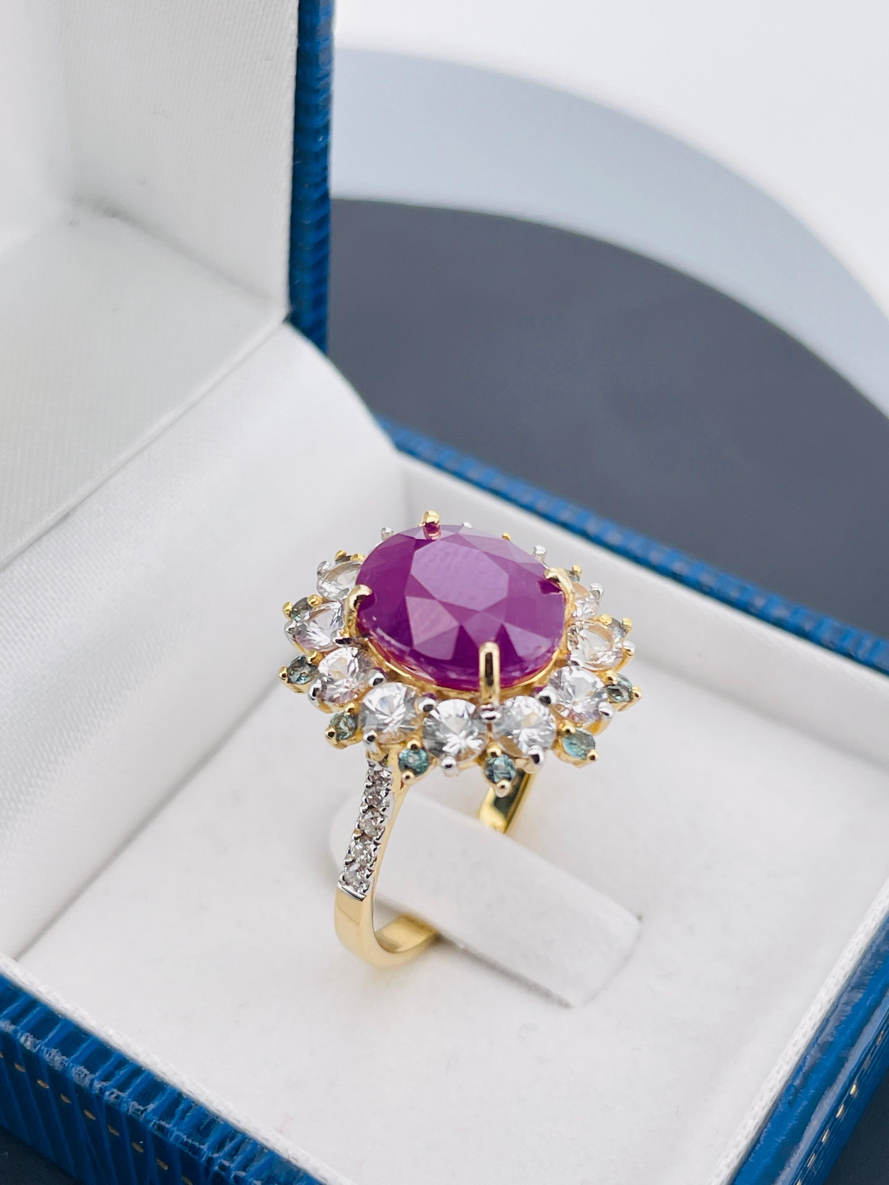 5.65 Ct Unheated Ruby Ring with Alexandrite and natural diamond 14K 5.18 Gram For Sale 15