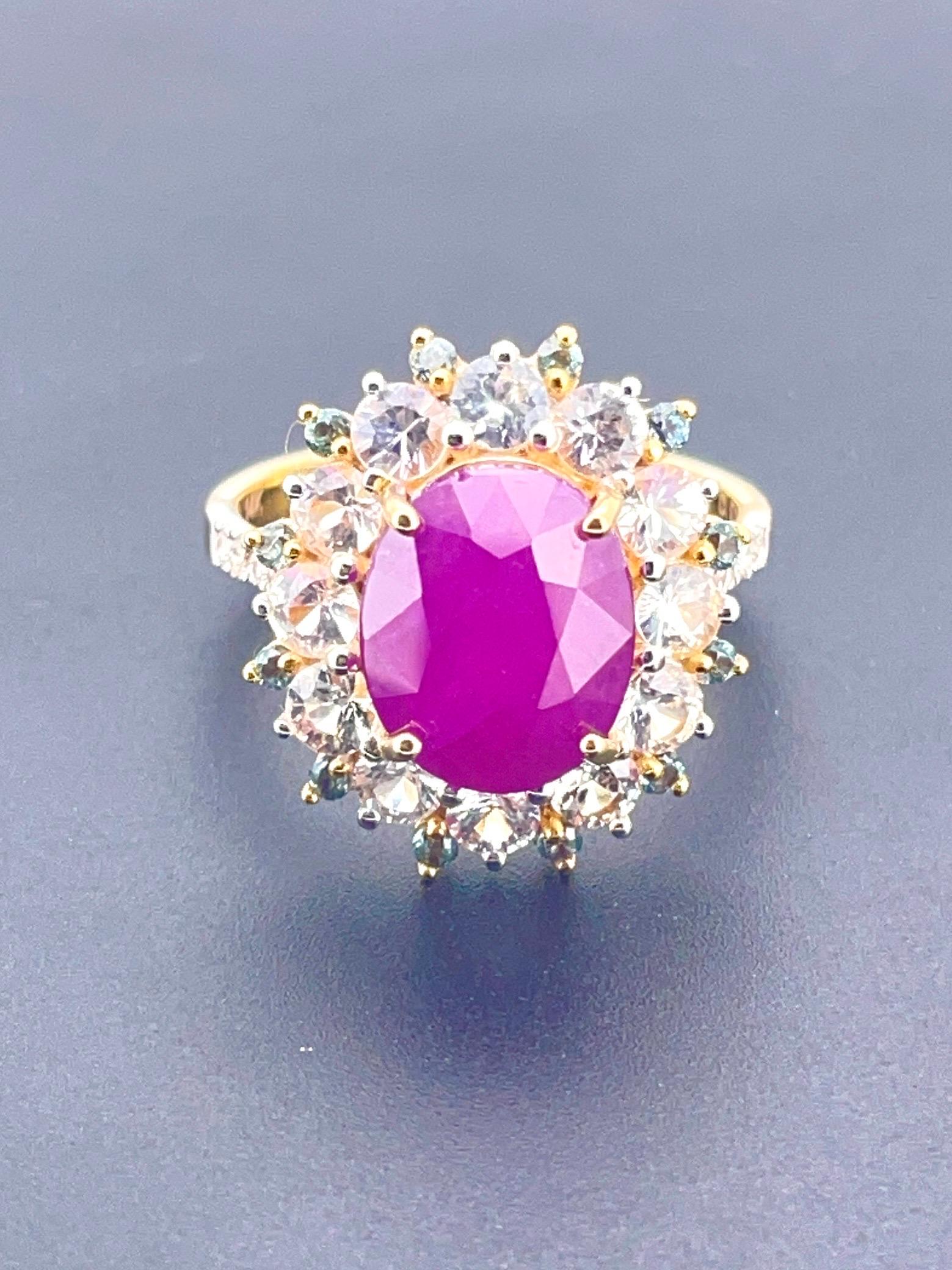 5.65 Ct Unheated Ruby Ring with Alexandrite and natural diamond 14K 5.18 Gram In New Condition For Sale In bangkok, TH