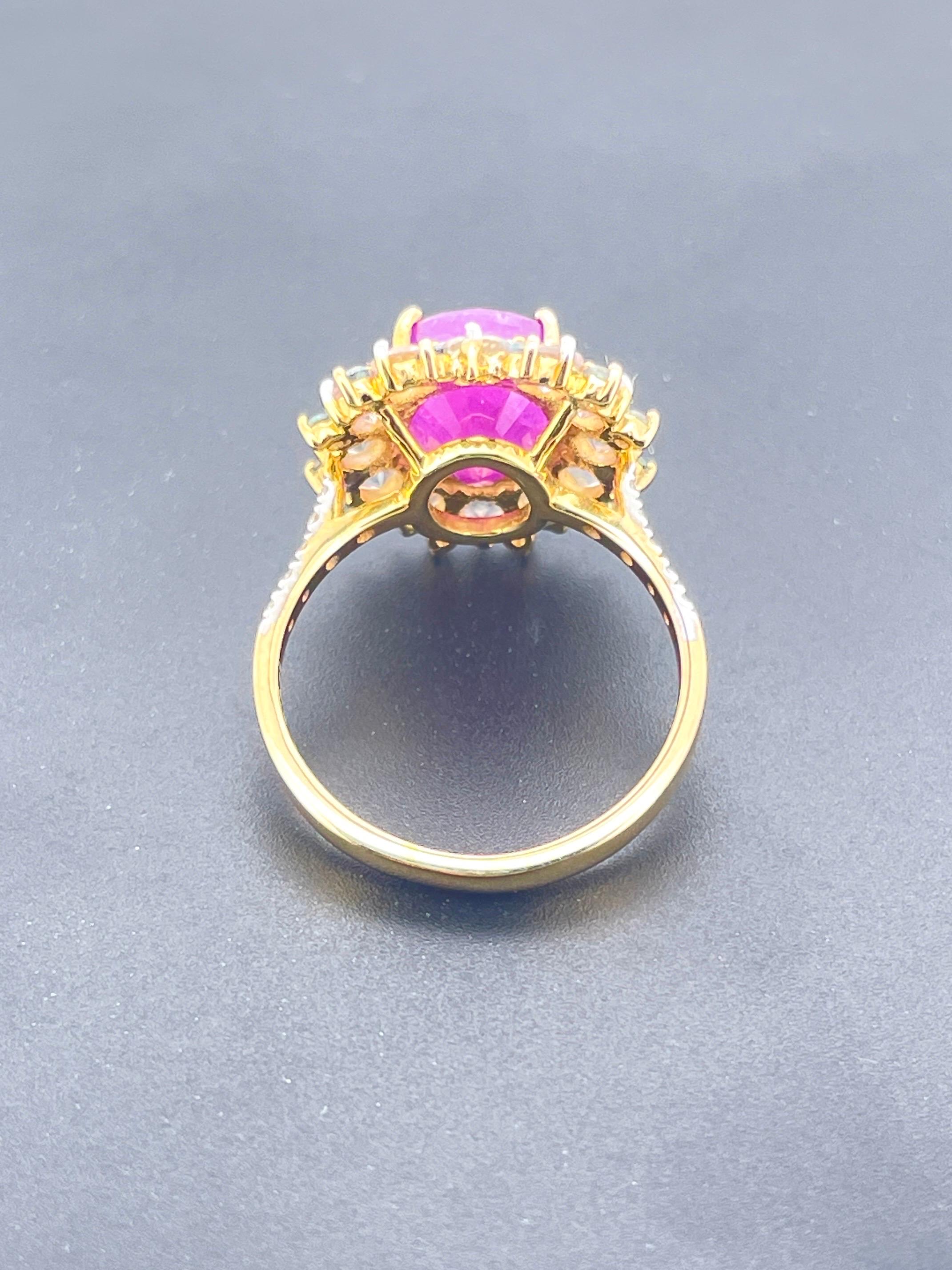 Women's 5.65 Ct Unheated Ruby Ring with Alexandrite and natural diamond 14K 5.18 Gram For Sale