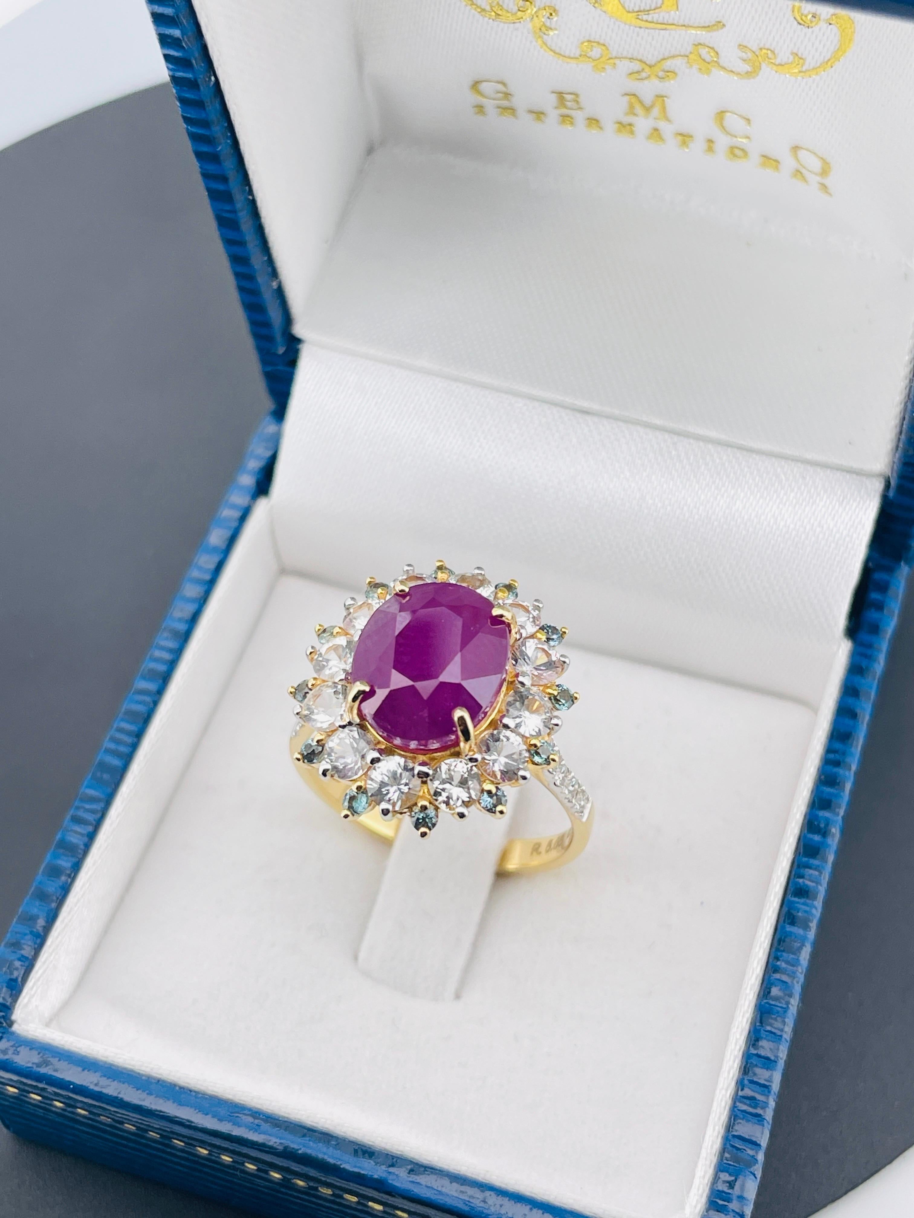 5.65 Ct Unheated Ruby Ring with Alexandrite and natural diamond 14K 5.18 Gram For Sale 3