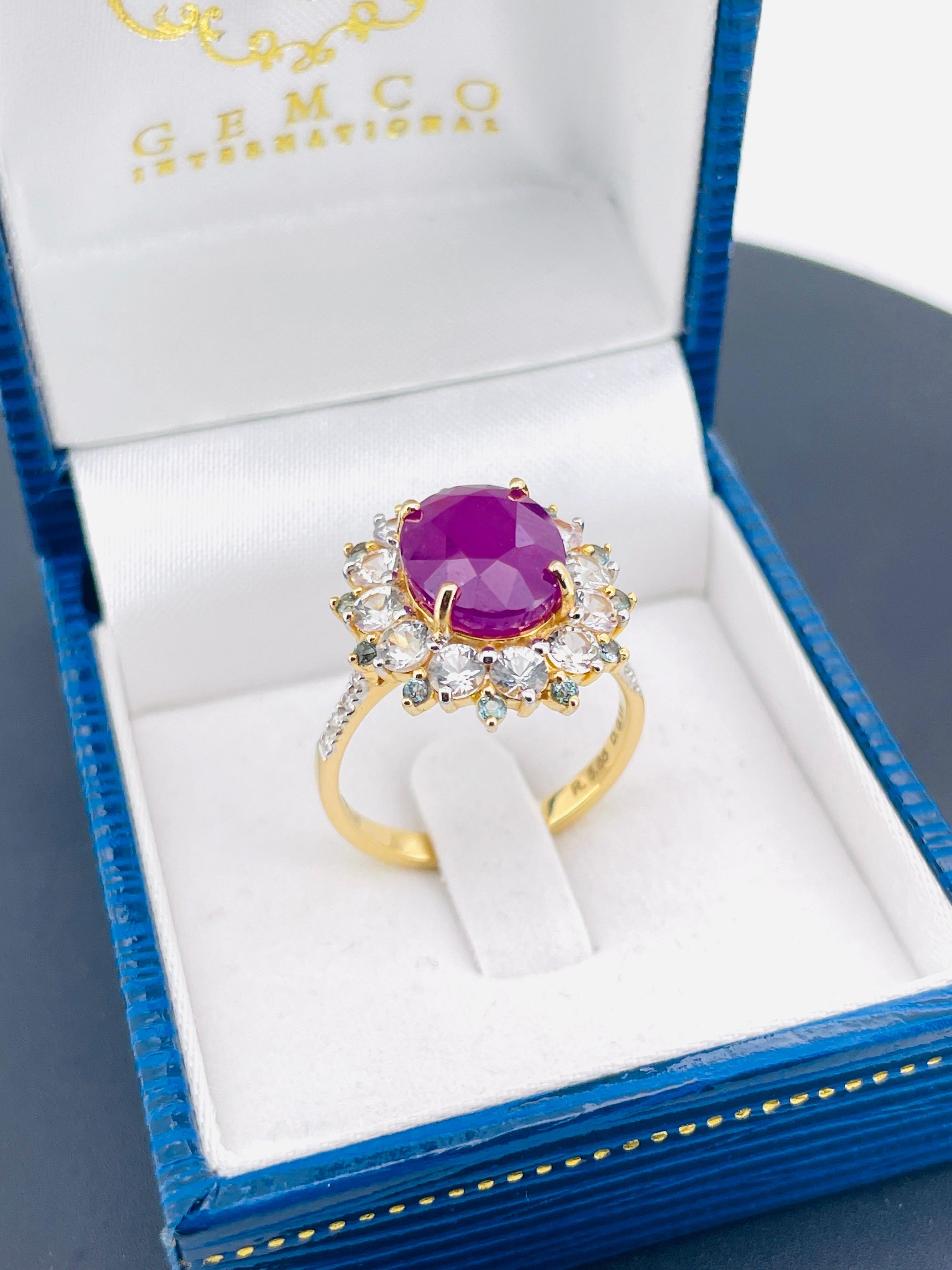 5.65 Ct Unheated Ruby Ring with Alexandrite and natural diamond 14K 5.18 Gram For Sale 4