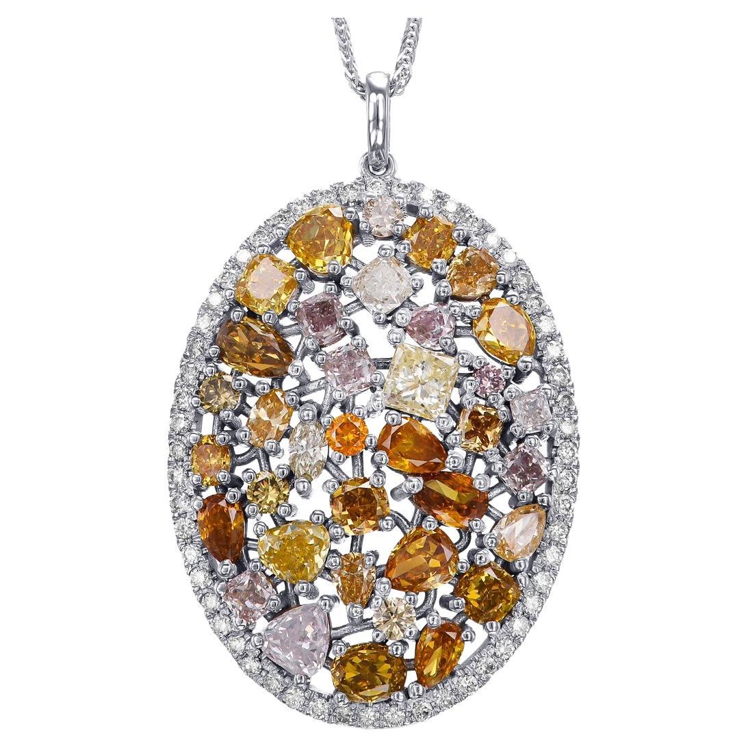NO RESERVE - 5.65cttw Fancy Color Diamonds, 14 Karat White Gold Halo Pendant