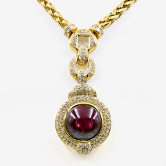 56.54 Carat Cabochon Cut Star Ruby and Diamond Necklace