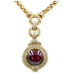 56.54 Carat Cabochon Cut Star Ruby and Diamond Necklace