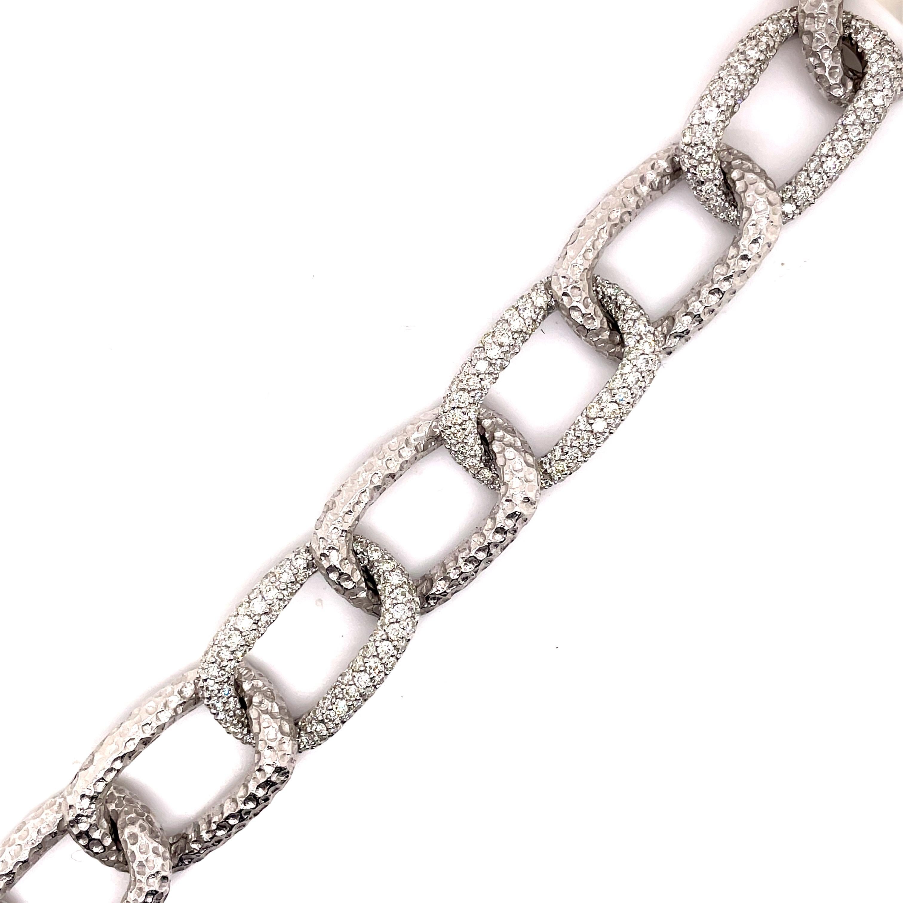 Round Cut 5.65ct Diamond Chain Bracelet Hammer Finished 18k White Gold