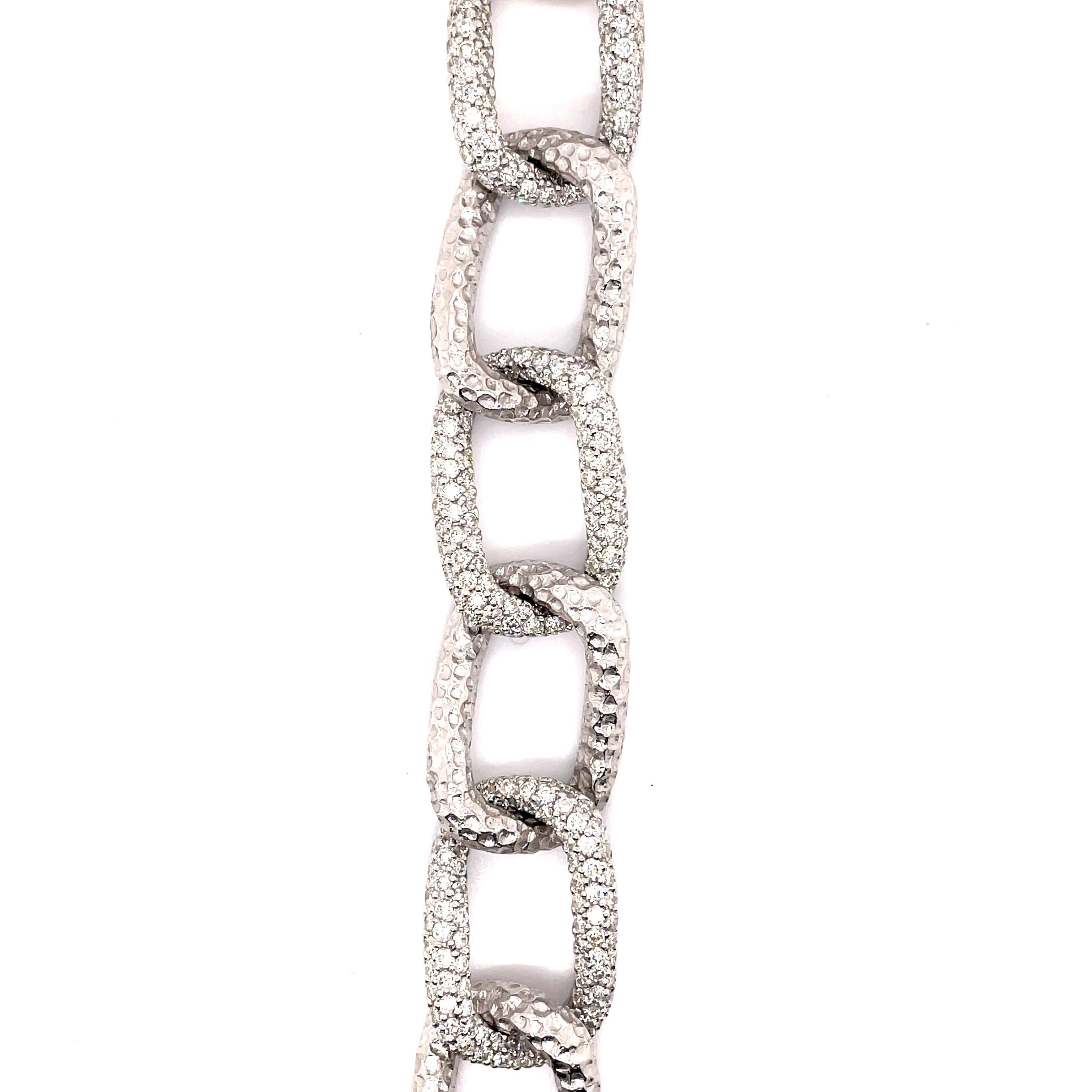 5.65ct Diamond Chain Bracelet Hammer Finished 18k White Gold In New Condition In BEVERLY HILLS, CA