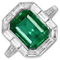 5.65 Carat Emerald Ring, with Diamond Halo