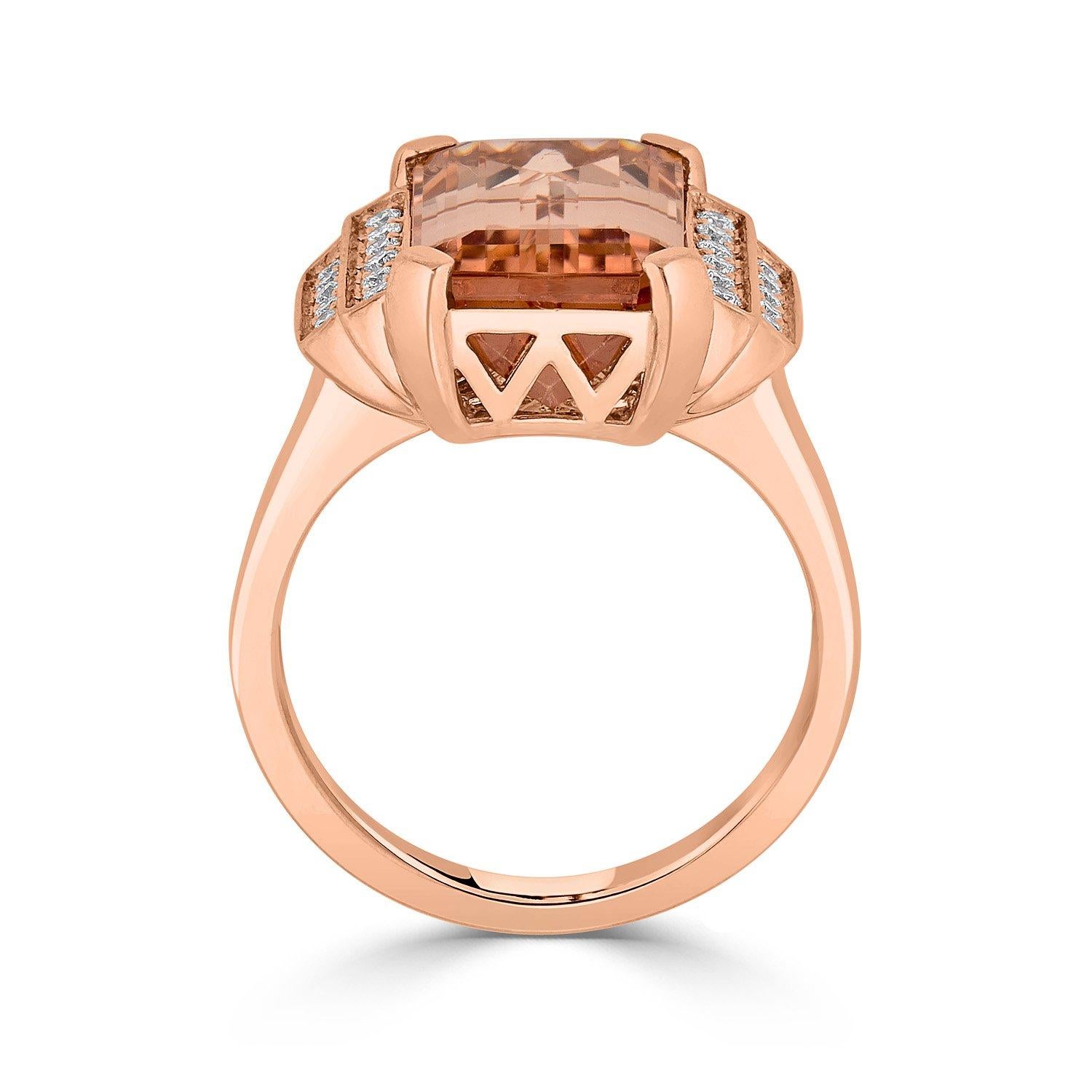5.65ct Morganite Ring with 0.23Tct Diamonds Set in 14k Rose Gold For Sale 1