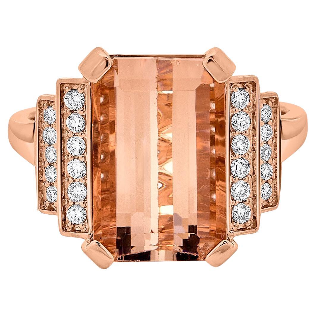 5.65ct Morganite Ring with 0.23Tct Diamonds Set in 14k Rose Gold For Sale