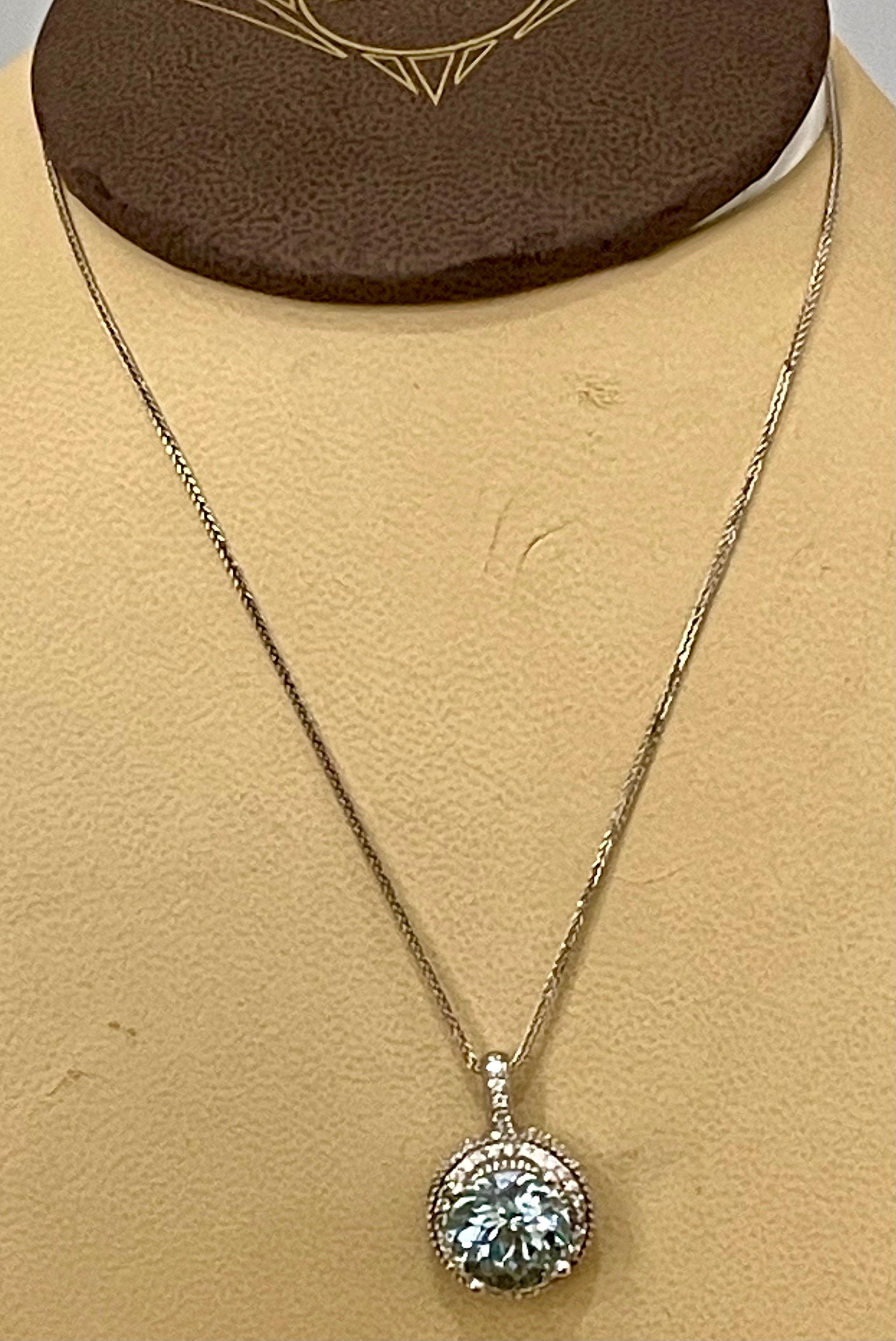 5.66 Carat Aquamarine and 1 Carat Diamond Pendant / Necklace 14 Karat White Gold 4