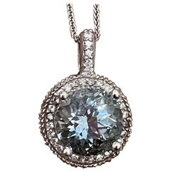 5.66 Carat Aquamarine and 1 Carat Diamond Pendant / Necklace 14 Karat White Gold