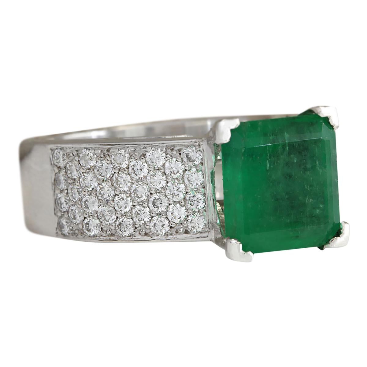 5.66 Carat Emerald 14 Karat White Gold Diamond Ring
Stamped: 14K White Gold
Ring Weight: 14.0 Grams
Emerald Weight is 4.66 Carat (Measures: 10.00x10.00 mm)
Diamond Weight is 1.00 Carat
Color: F-G, Clarity: VS2-SI1
Face Measures: 10.00x10.00 mm
Sku: