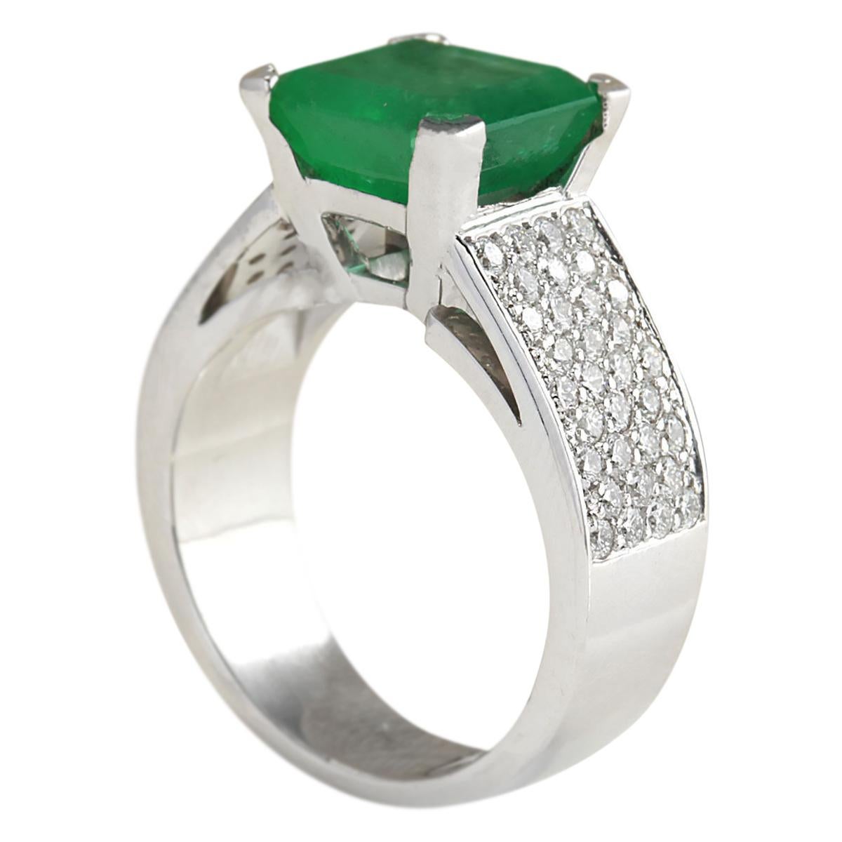 Modern Emerald Diamond Ring In 14 Karat White Gold  For Sale